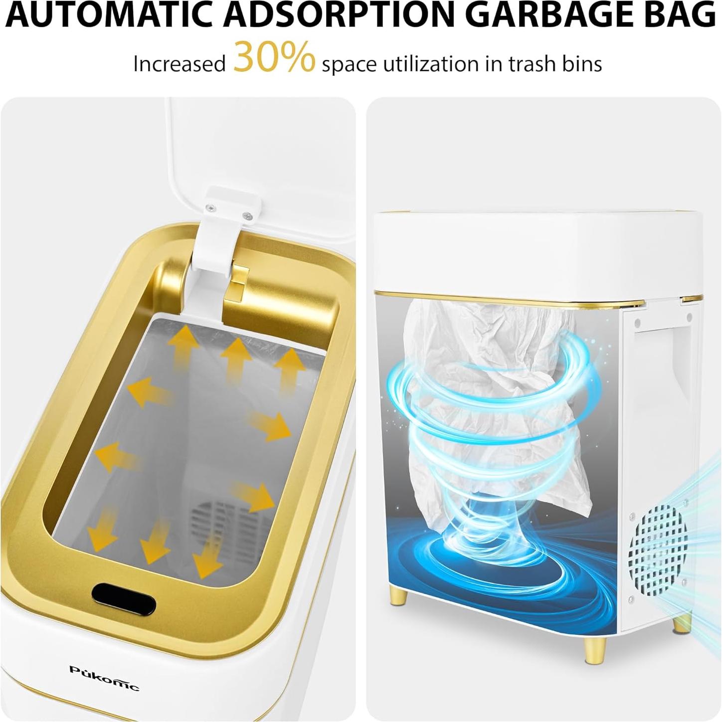 Basurero Automático Pukomc 9L Blanco y Dorado con Sensor