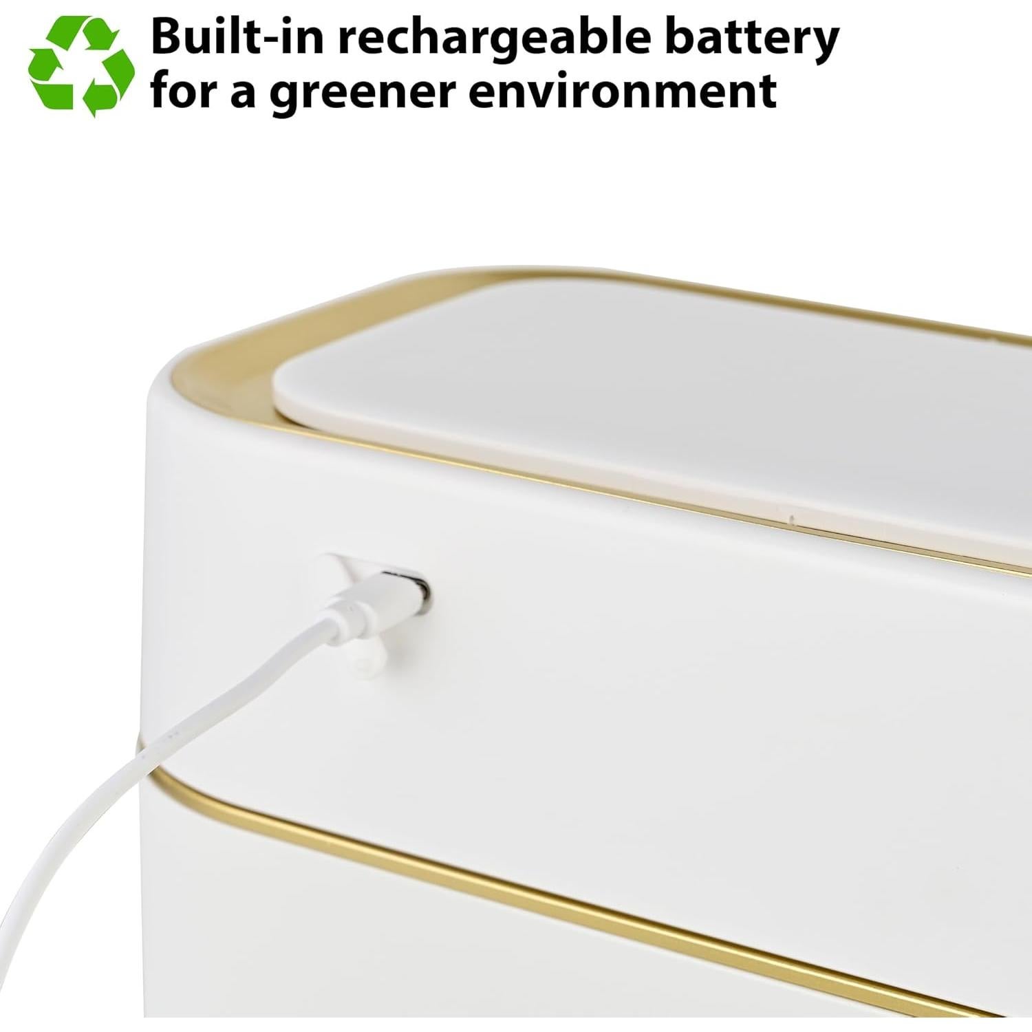 Basurero Automático Pukomc 9L Blanco y Dorado con Sensor