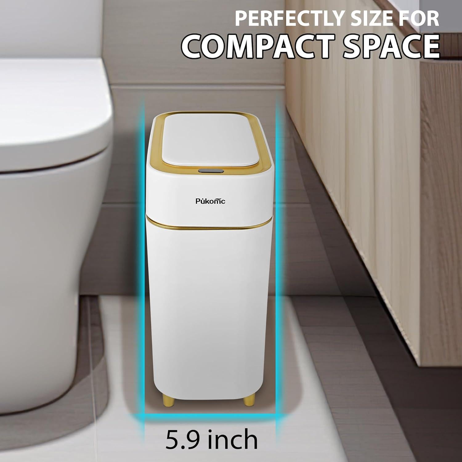 Basurero Automático Pukomc 9L Blanco y Dorado con Sensor