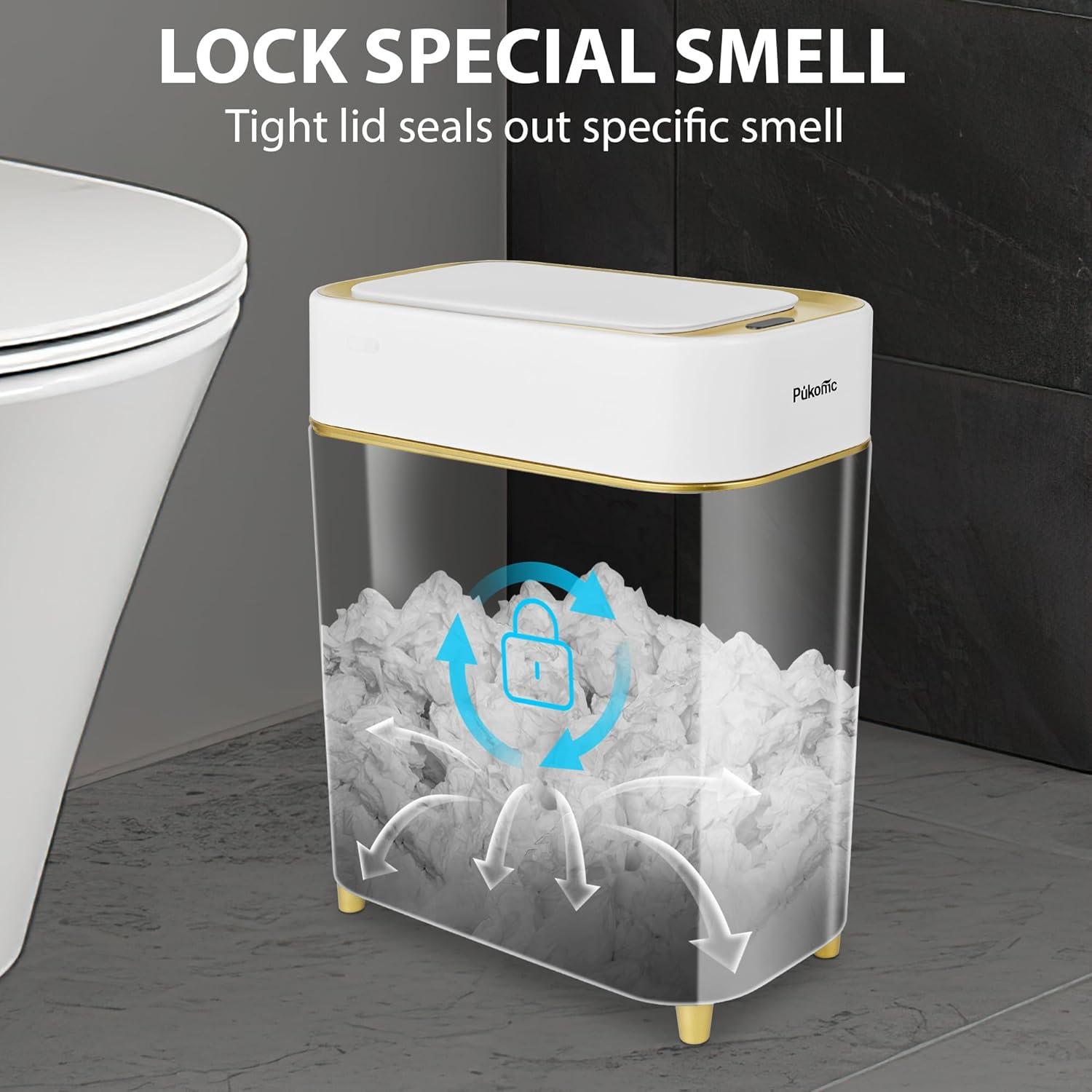 Basurero Automático Pukomc 9L Blanco y Dorado con Sensor