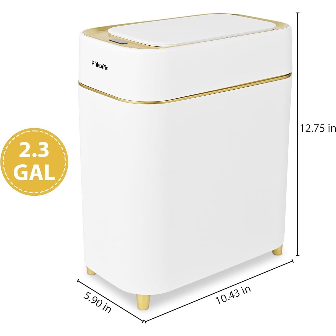 Basurero Automático Pukomc 9L Blanco y Dorado con Sensor
