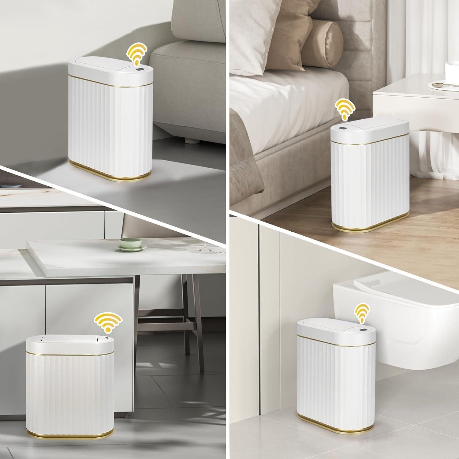 Papelera de Baño Automática ELPHECO con Sensor Blanco Dorado