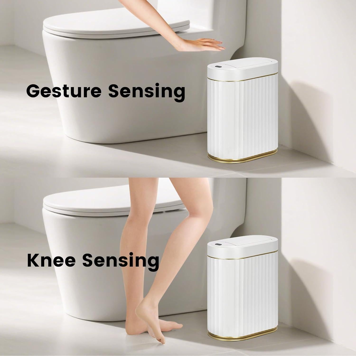 Papelera de Baño Automática ELPHECO con Sensor Blanco Dorado