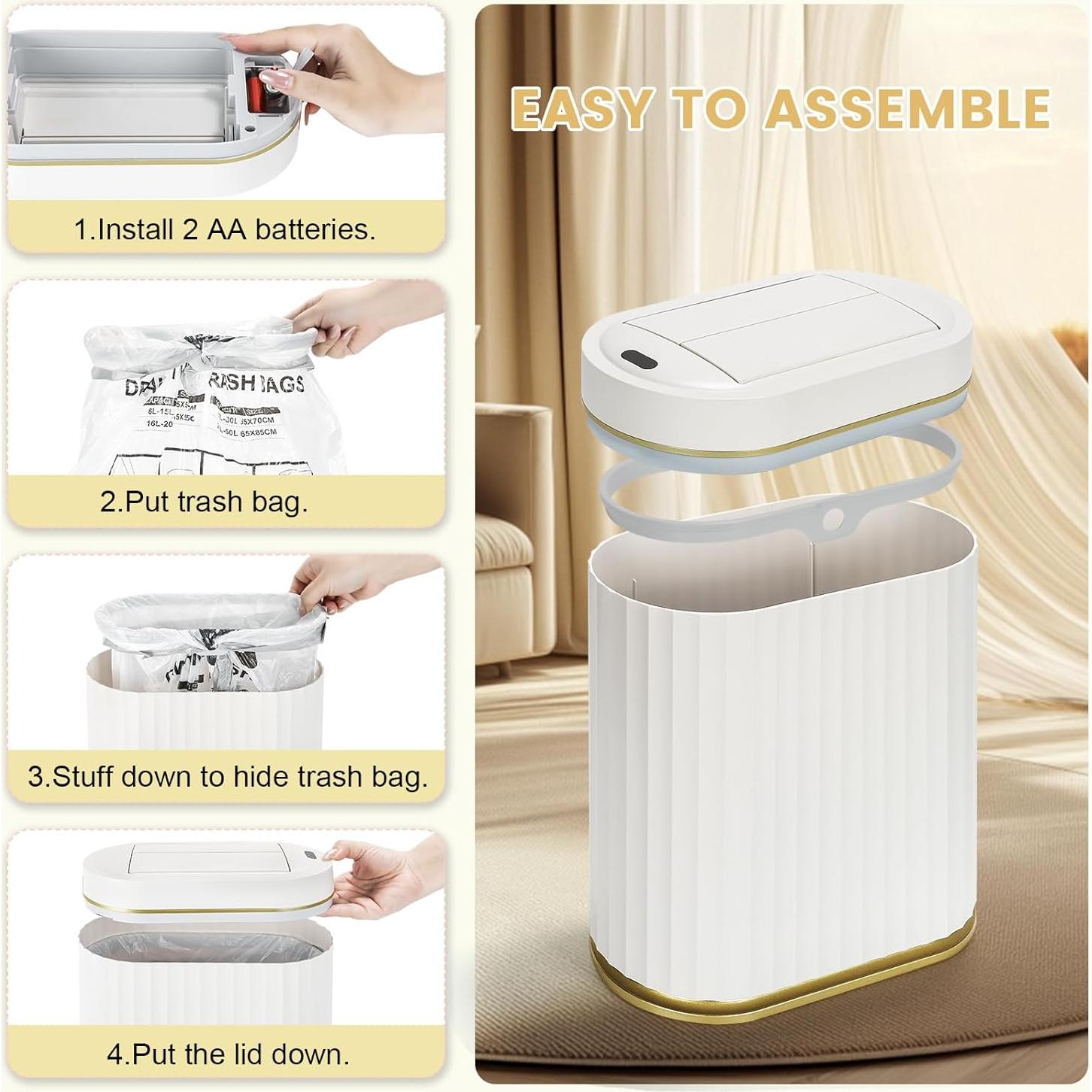 Papelera de Baño Automática ELPHECO con Sensor Blanco Dorado