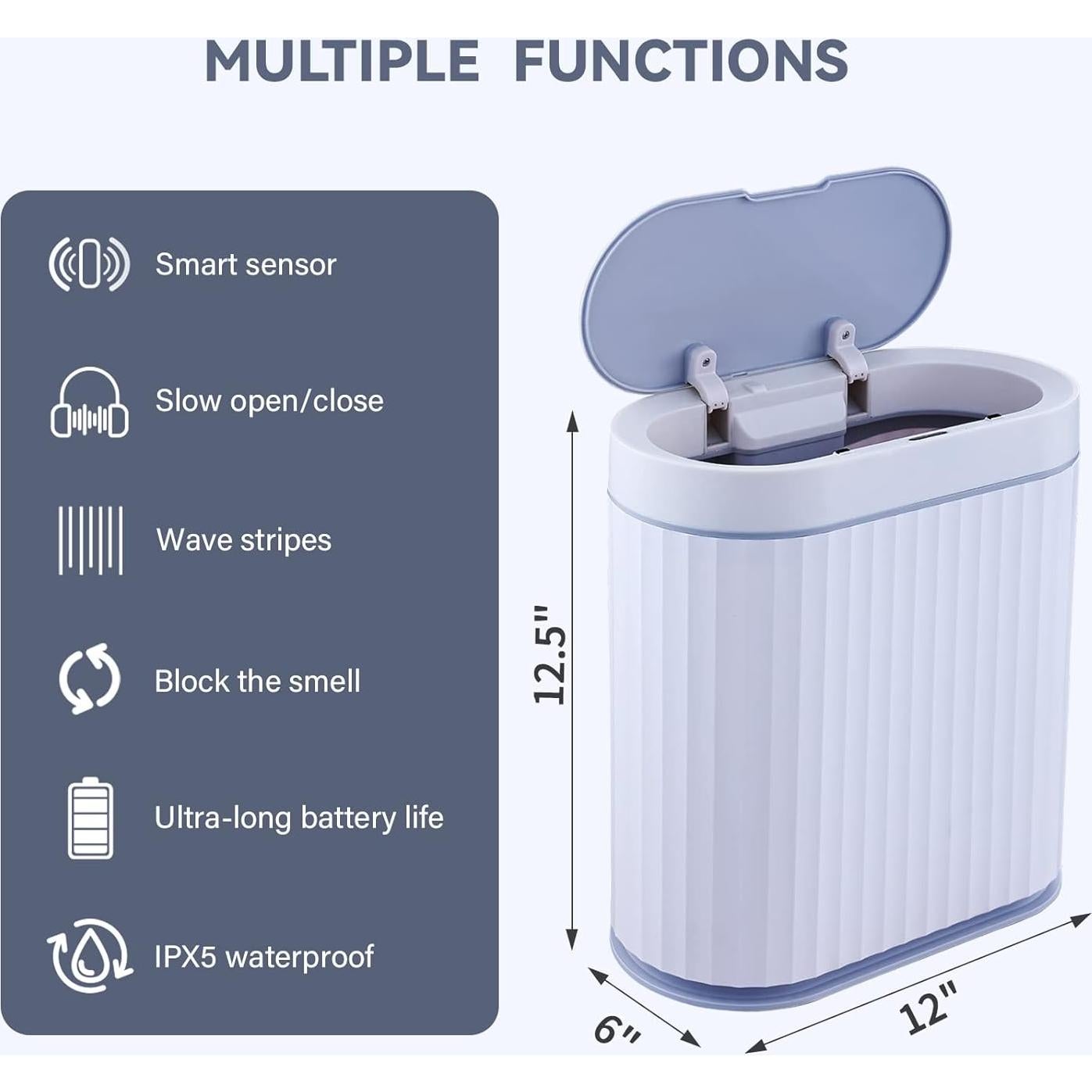 Basurero de baño ELPHECO con sensor 9.46L impermeable gris