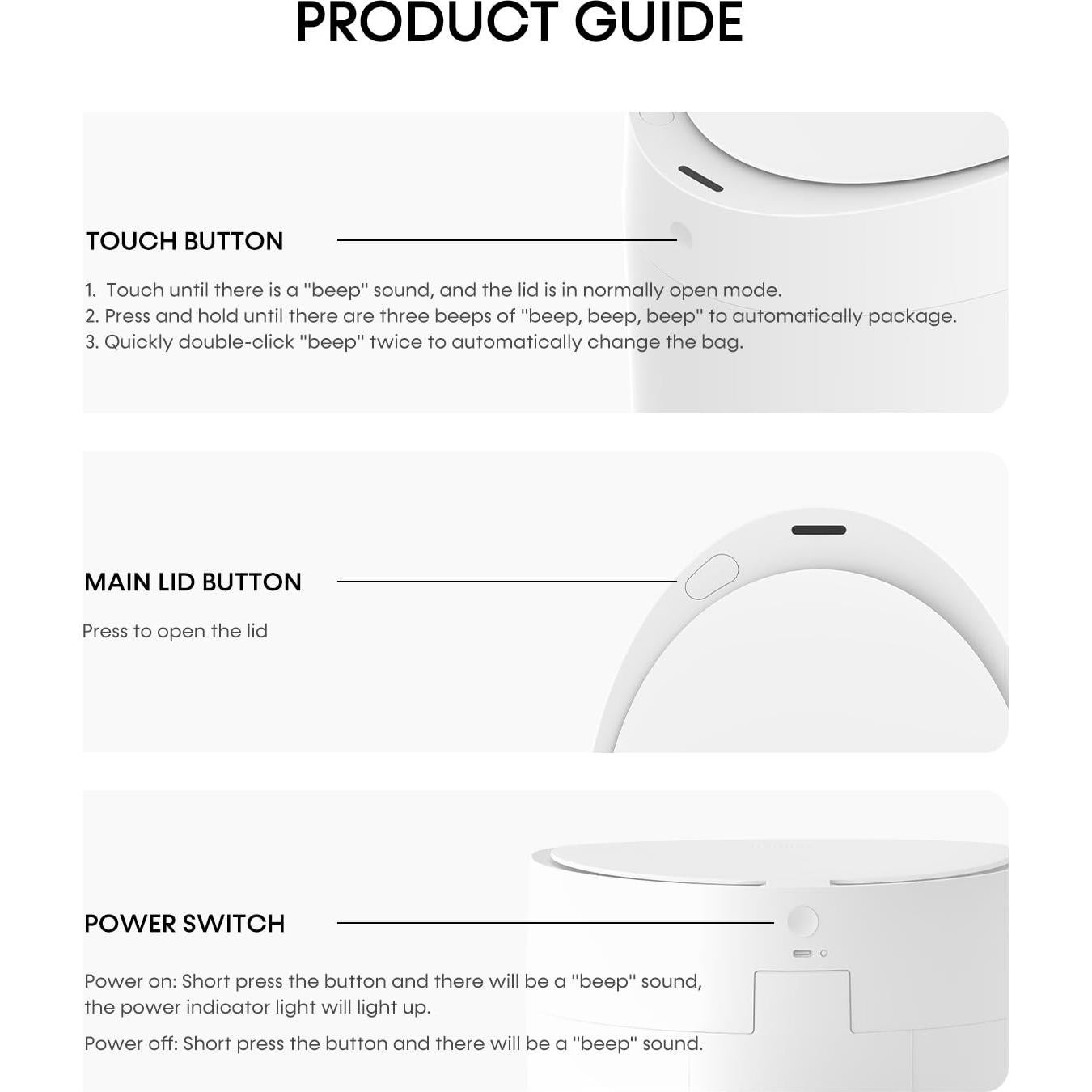 Basurero Inteligente TOWNEW T AIR ONE 9.84L Automático Blanco