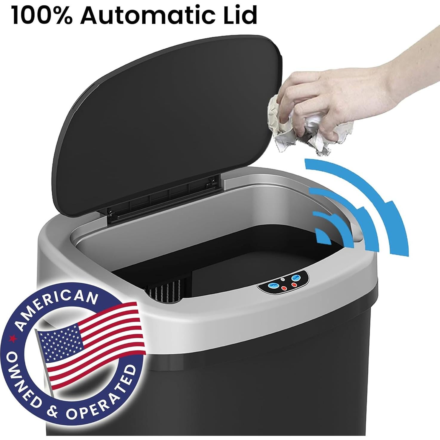 Basurero Automático iTouchless 13 Galones Negro Sin Contacto