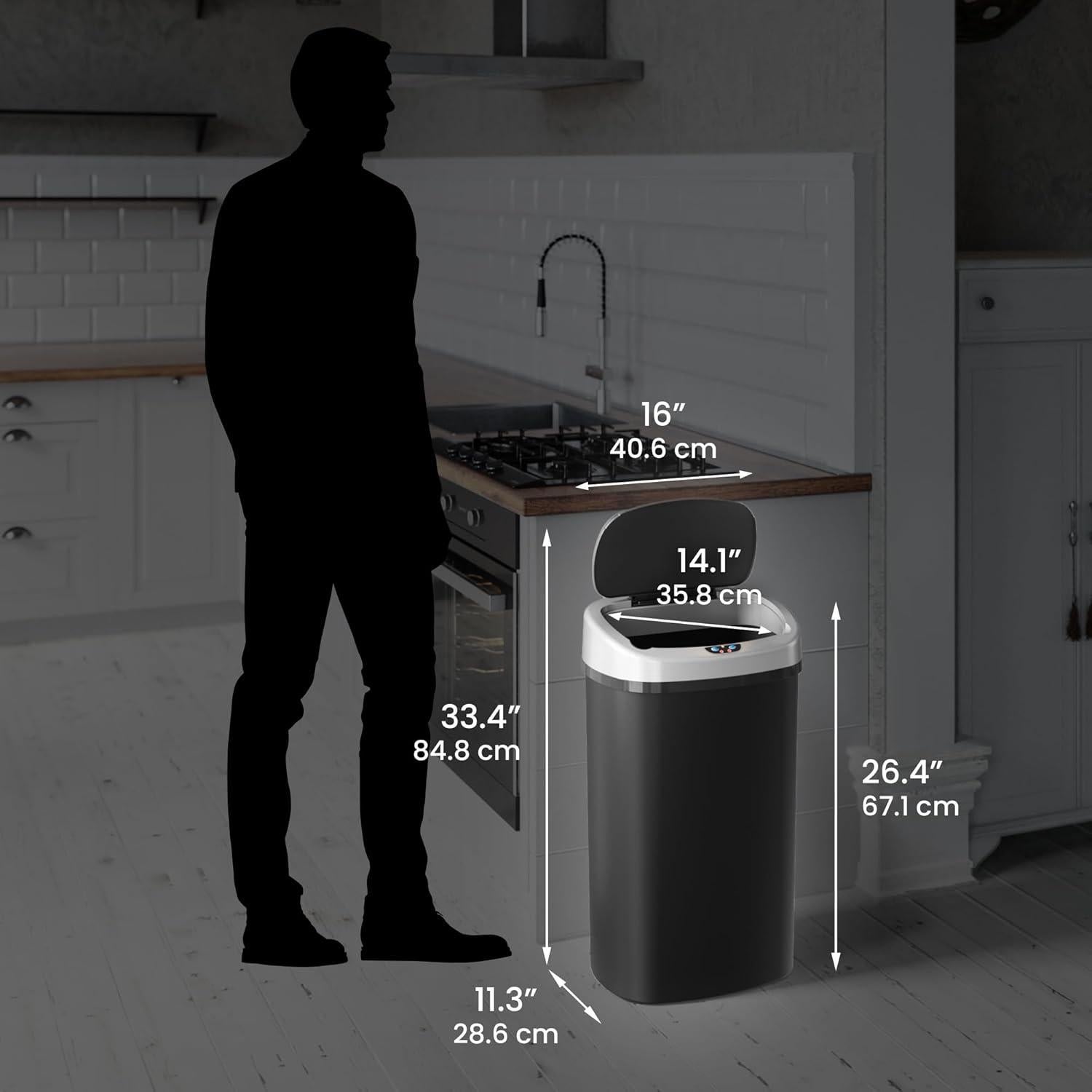 Basurero Automático iTouchless 13 Galones Negro Sin Contacto