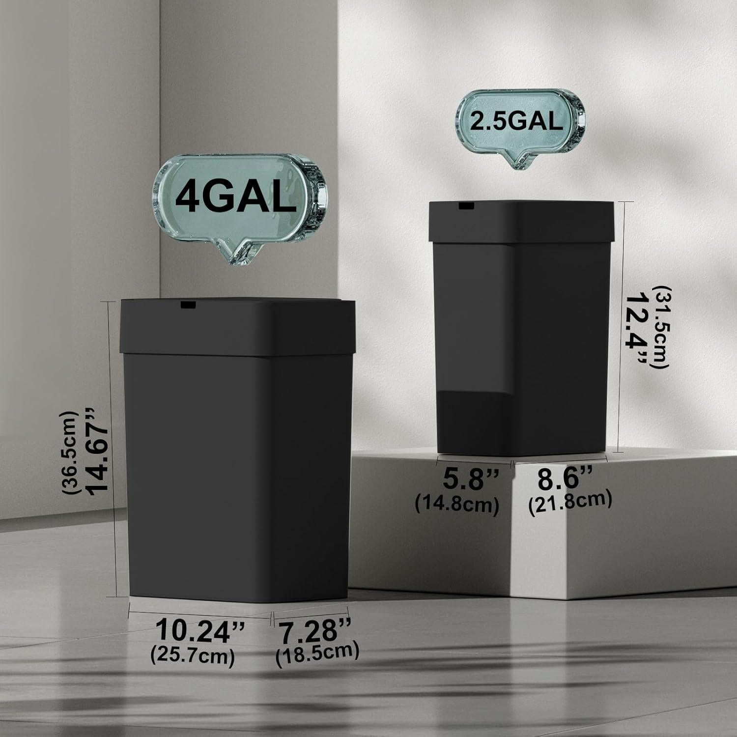 Papelera automática ELPHECO 2 en 1, 9.46L y 15.14L, negra