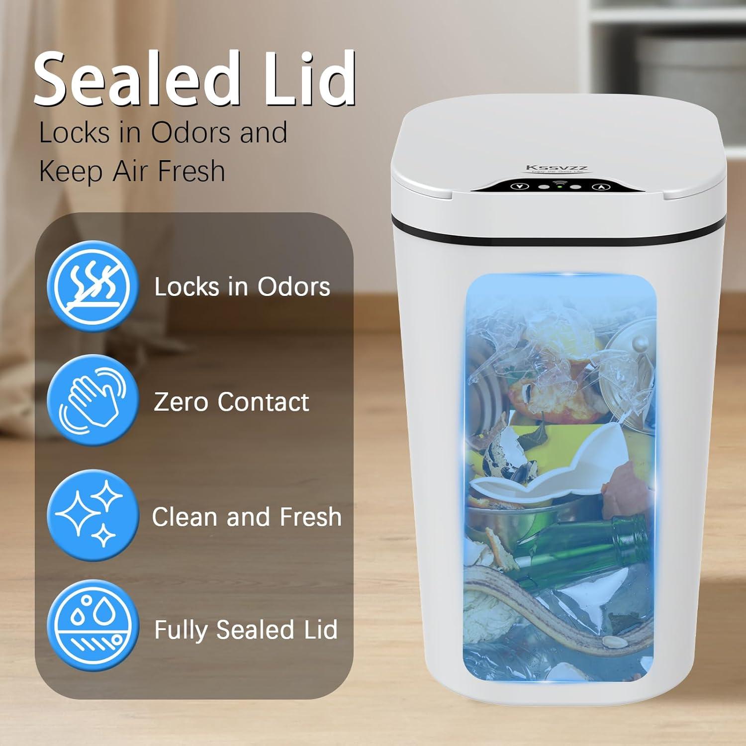 Paquete de 2 Basureros Automáticos Kssvzz 9.46L Blanco