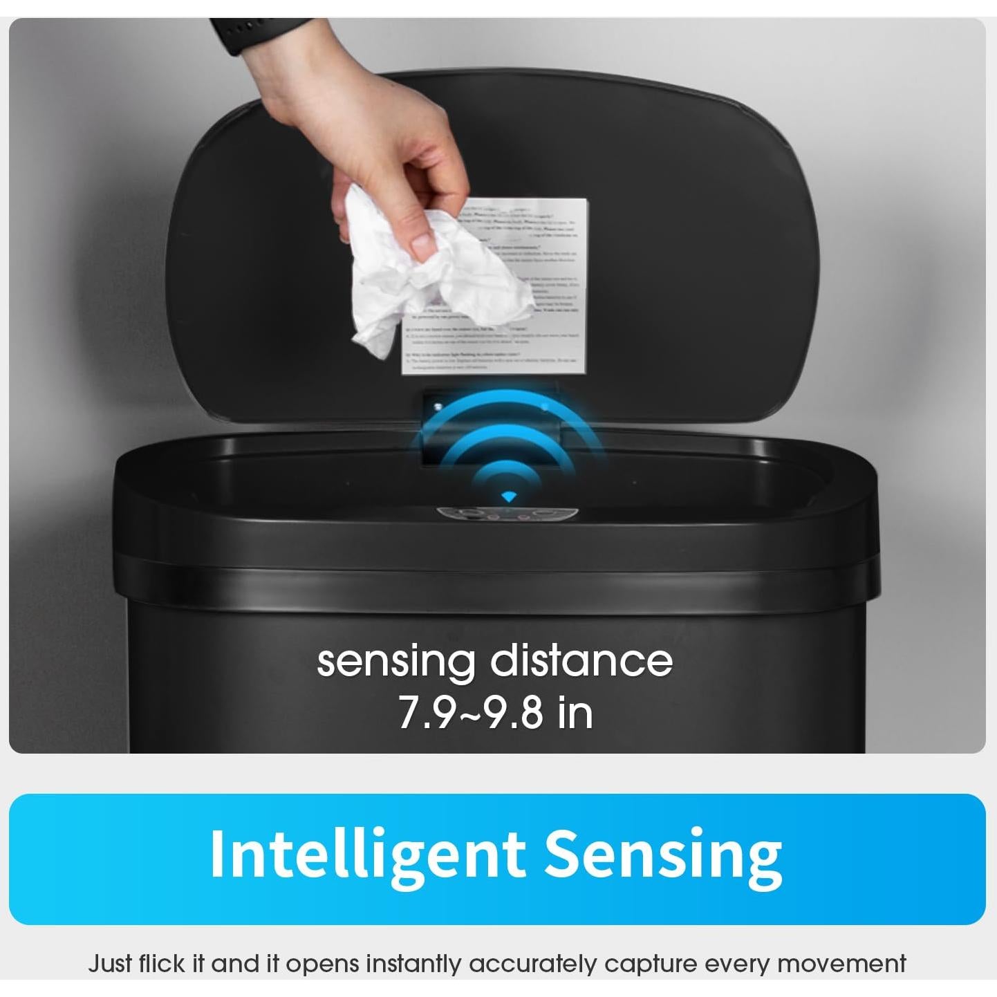 Cubo de Basura Sin Tacto MejorOficina 49L Negro Rectangular