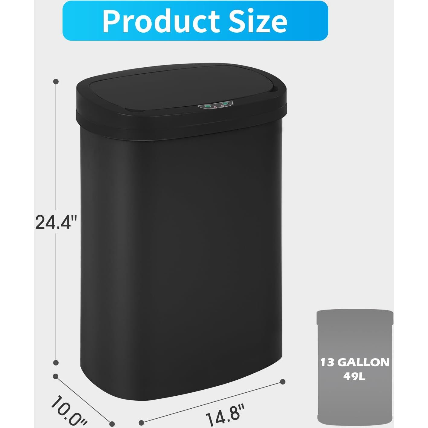 Cubo de Basura Sin Tacto MejorOficina 49L Negro Rectangular