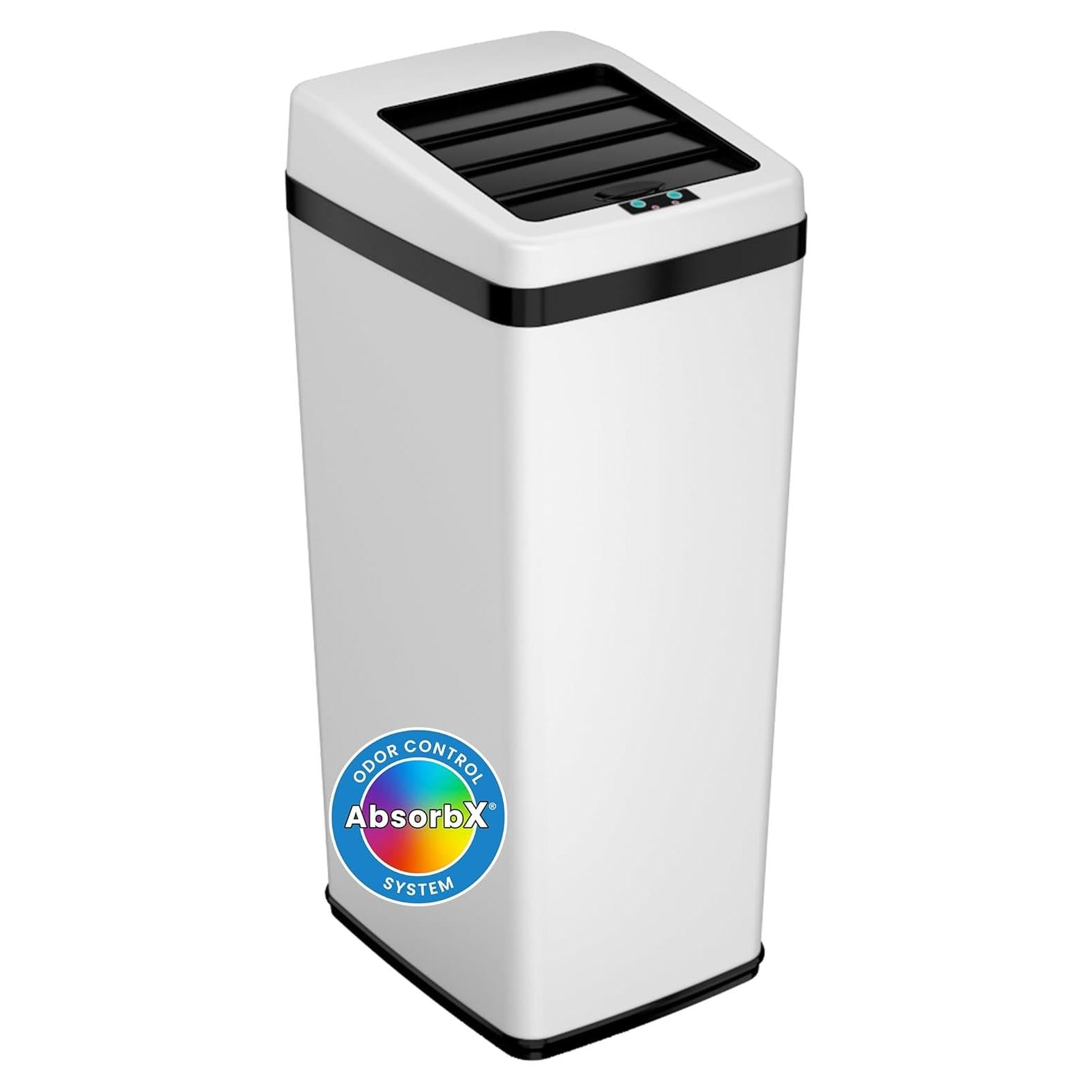 Cubo de Basura Automático iTouchless 14 Galones Acero Blanco