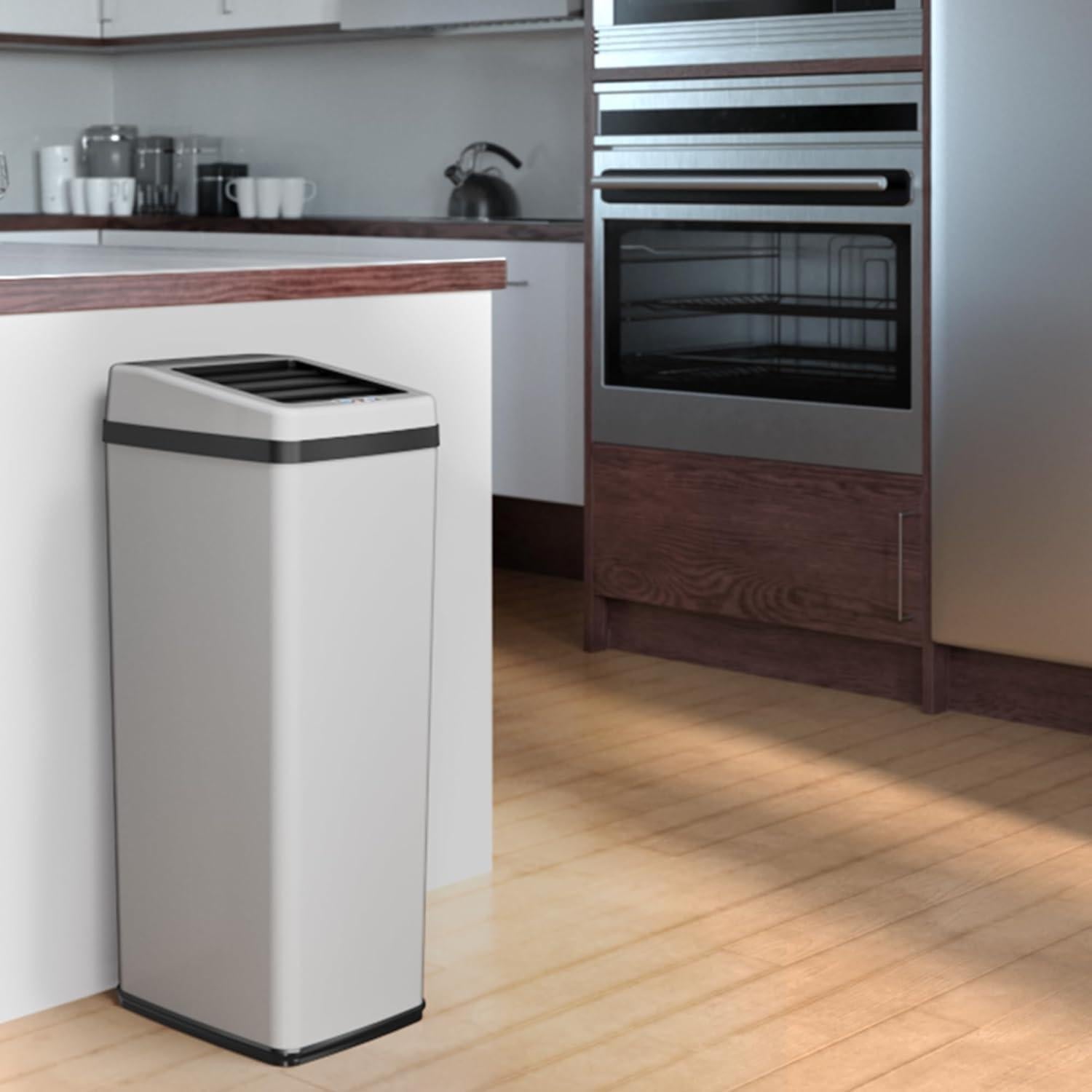 Cubo de Basura Automático iTouchless 14 Galones Acero Blanco