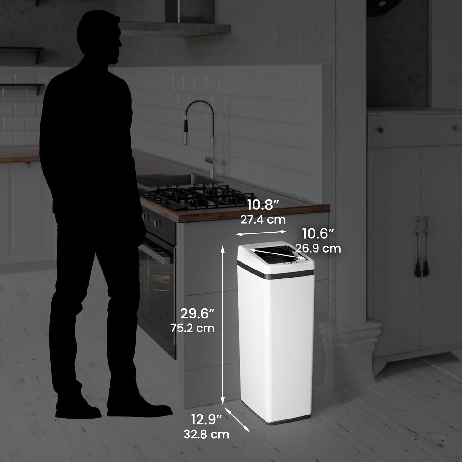 Cubo de Basura Automático iTouchless 14 Galones Acero Blanco