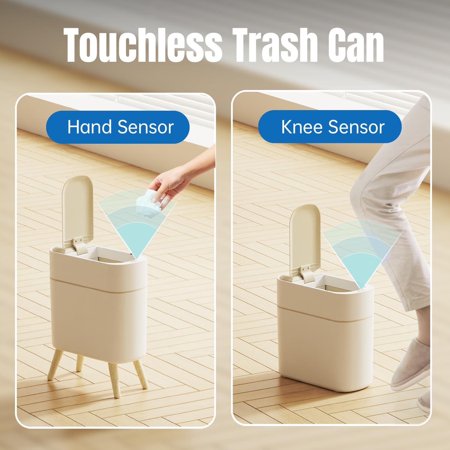 Bote de Basura Inteligente Yatmung 9.5L Blanco con Patas de Madera