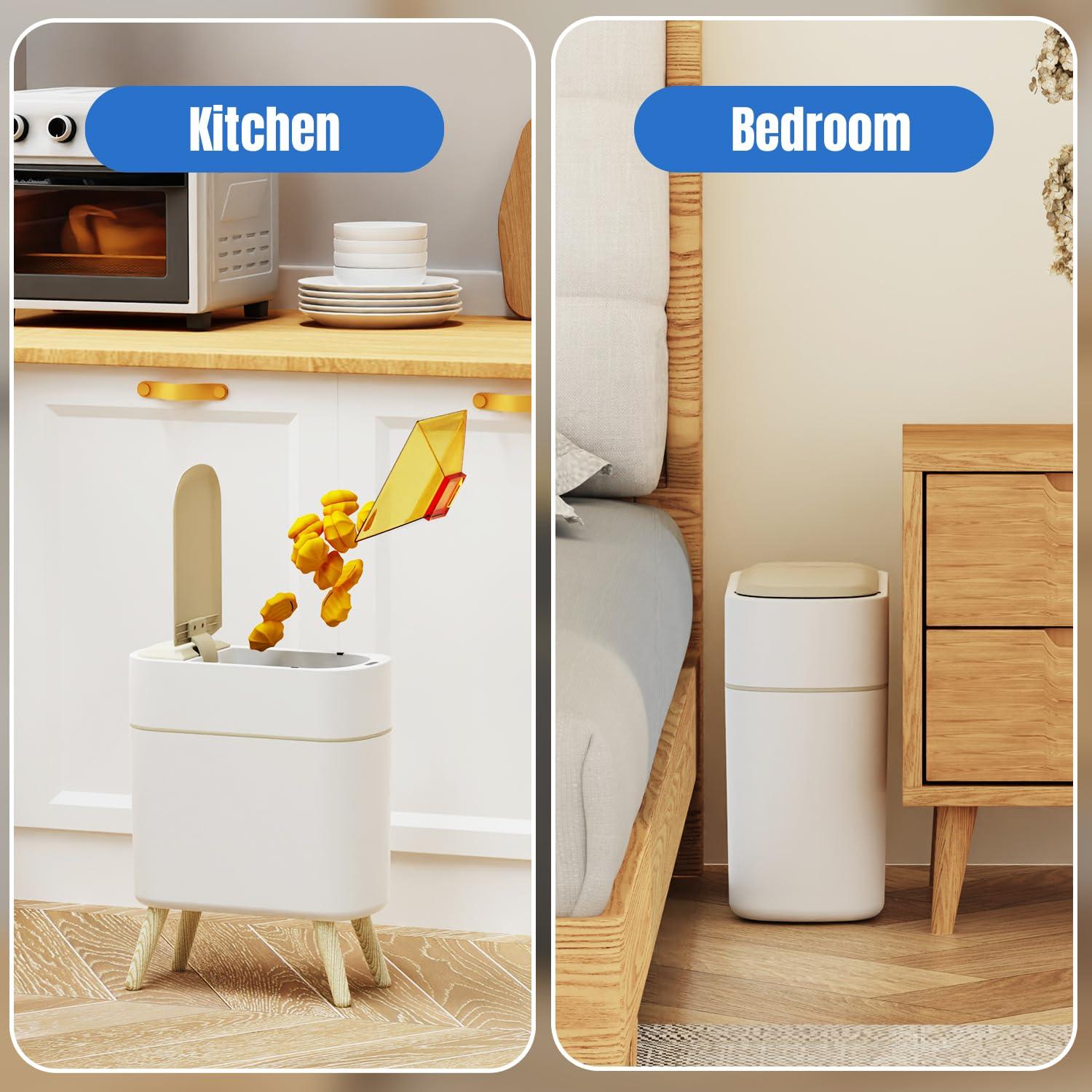 Bote de Basura Inteligente Yatmung 9.5L Blanco con Patas de Madera