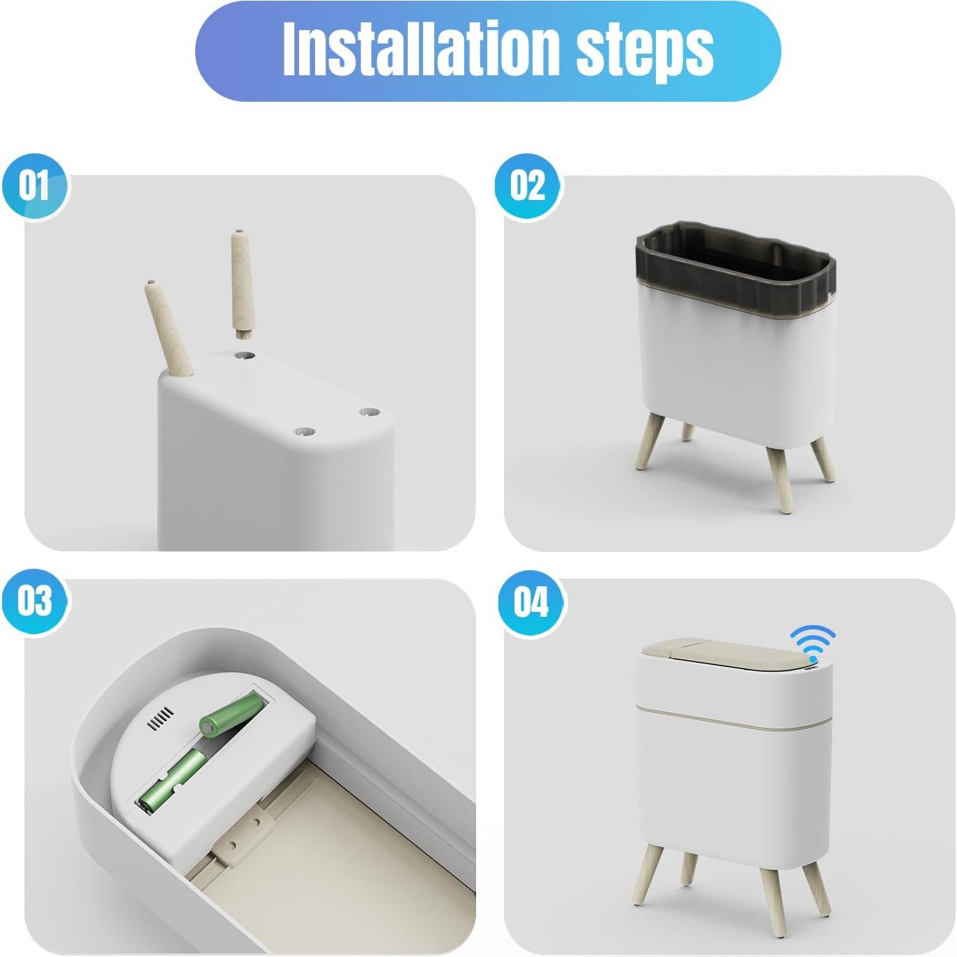 Bote de Basura Inteligente Yatmung 9.5L Blanco con Patas de Madera