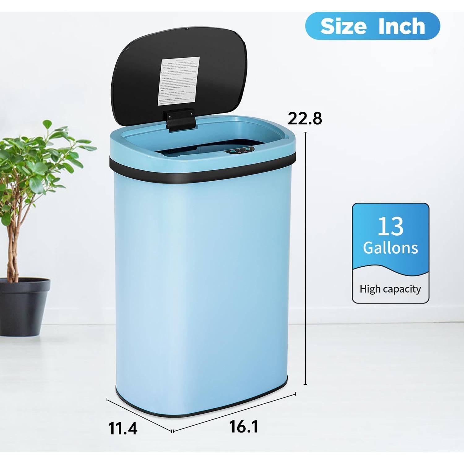 Bote de Basura Metálico Mueble de América 49.2L Azul con Sensor