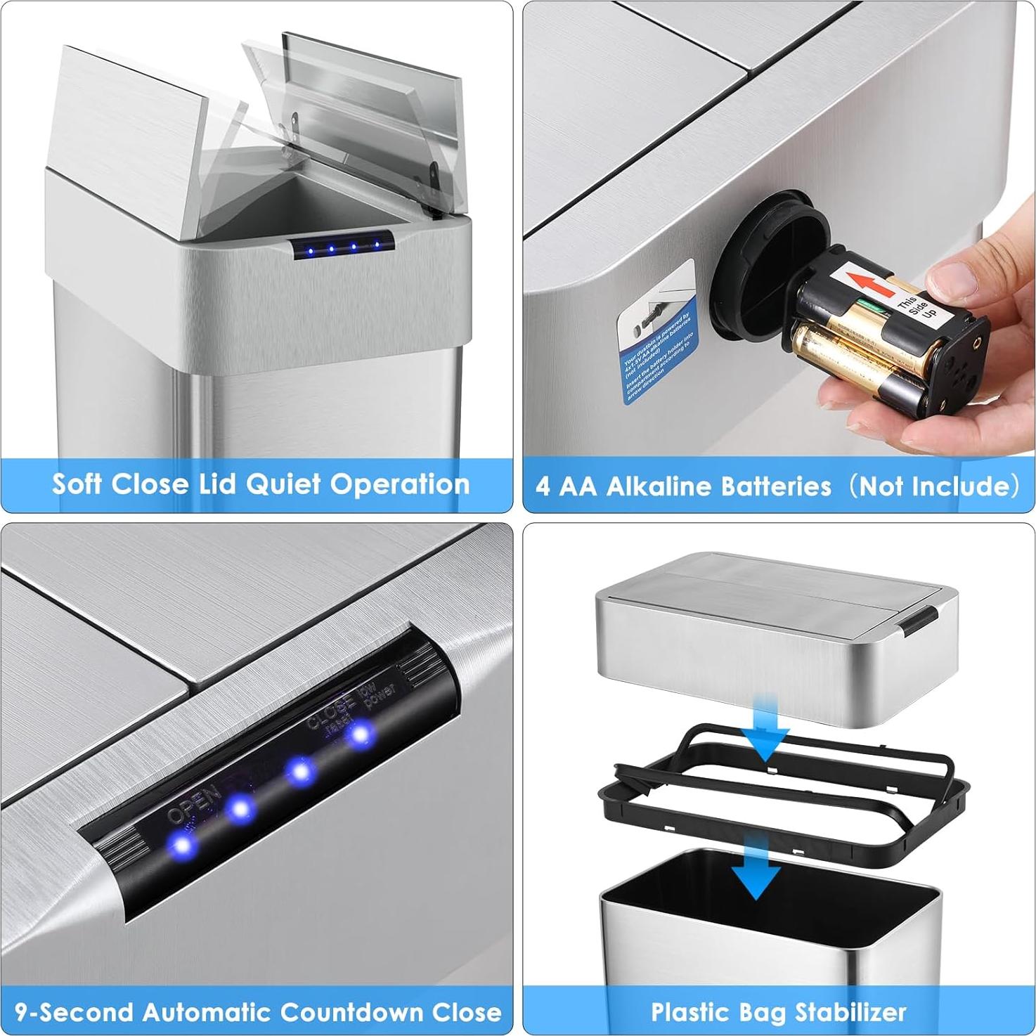 Cubo de Basura Automático Arlopu 70L Acero Inoxidable Plata