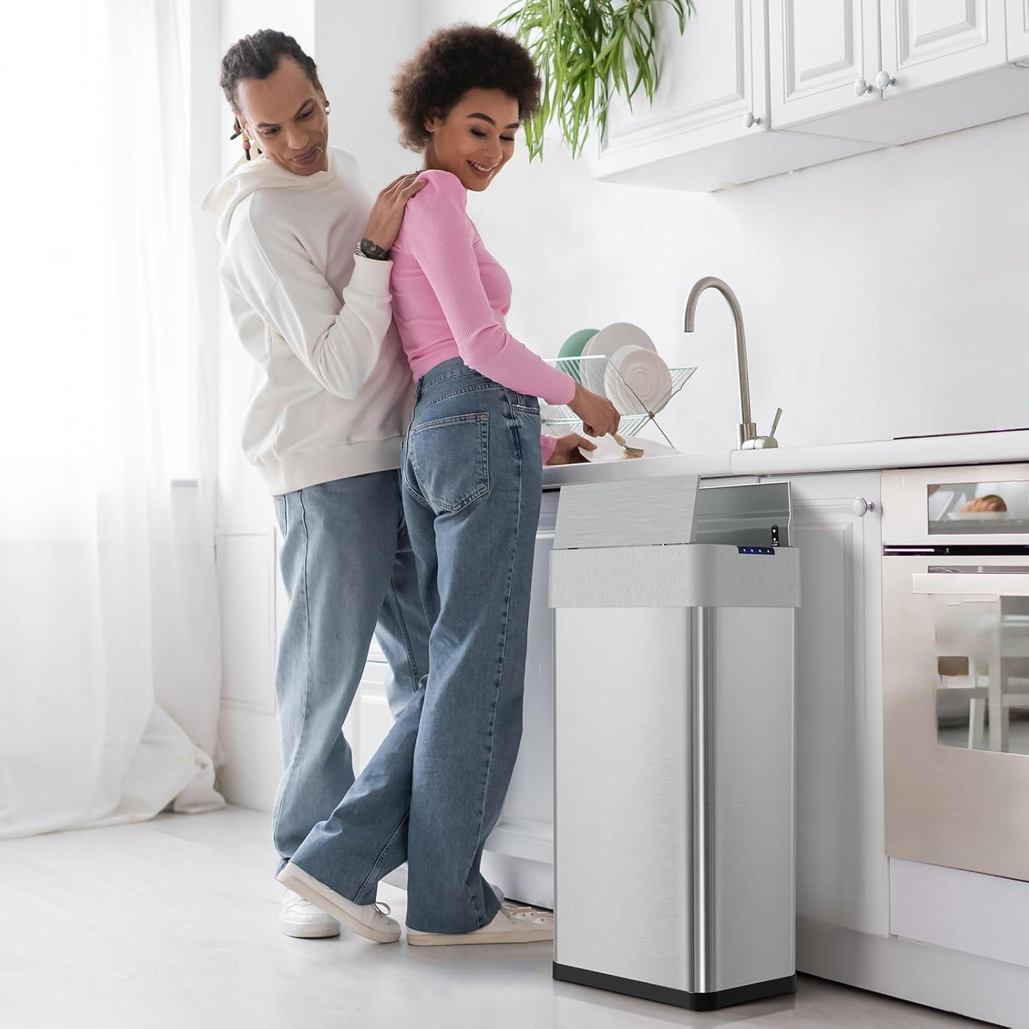 Cubo de Basura Automático Arlopu 70L Acero Inoxidable Plata