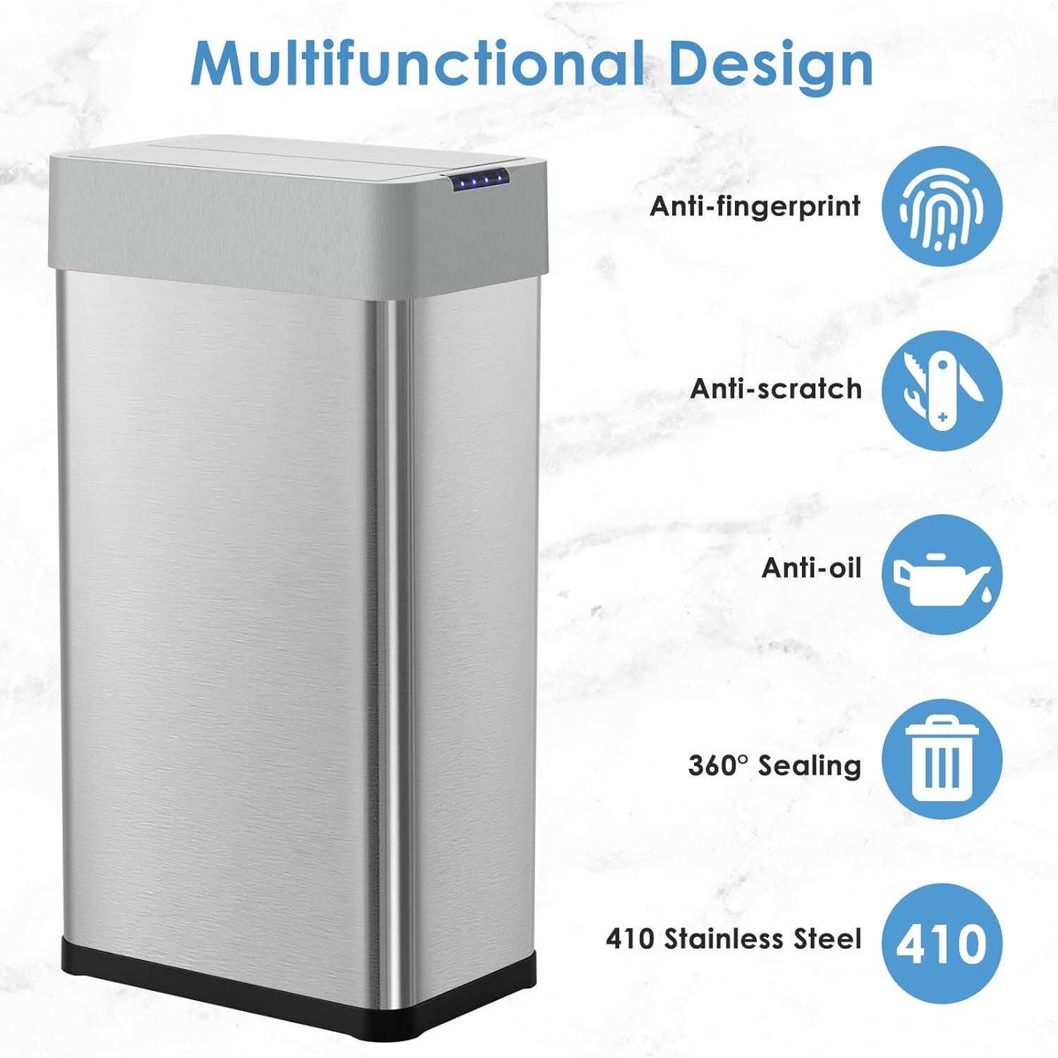 Cubo de Basura Automático Arlopu 70L Acero Inoxidable Plata