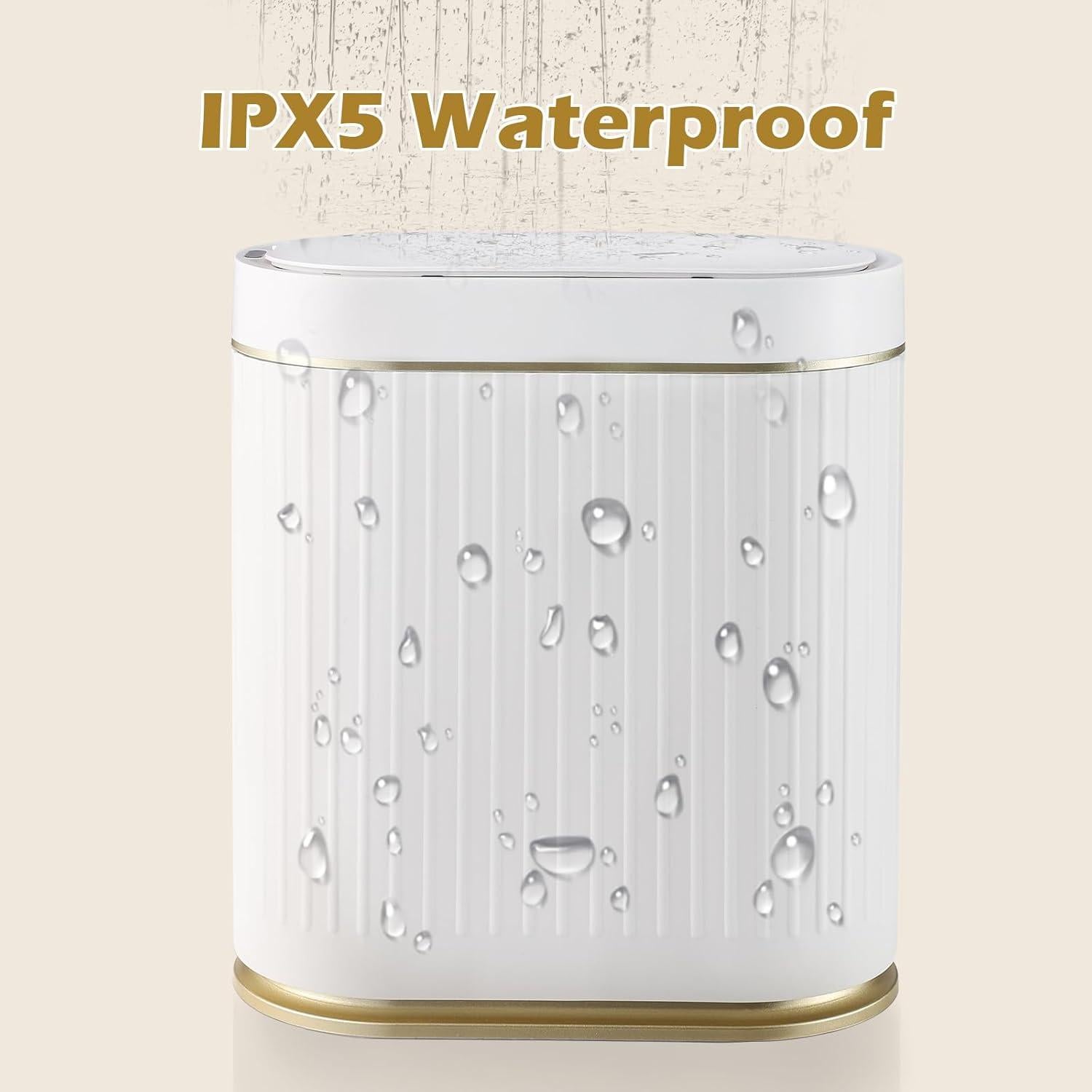 Papelera de Baño ELPHECO 7.5L Sensor Movimiento Blanco-Dorado