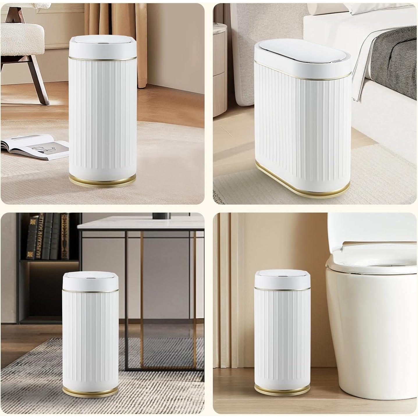 Papelera de Baño ELPHECO 7.5L Sensor Movimiento Blanco-Dorado