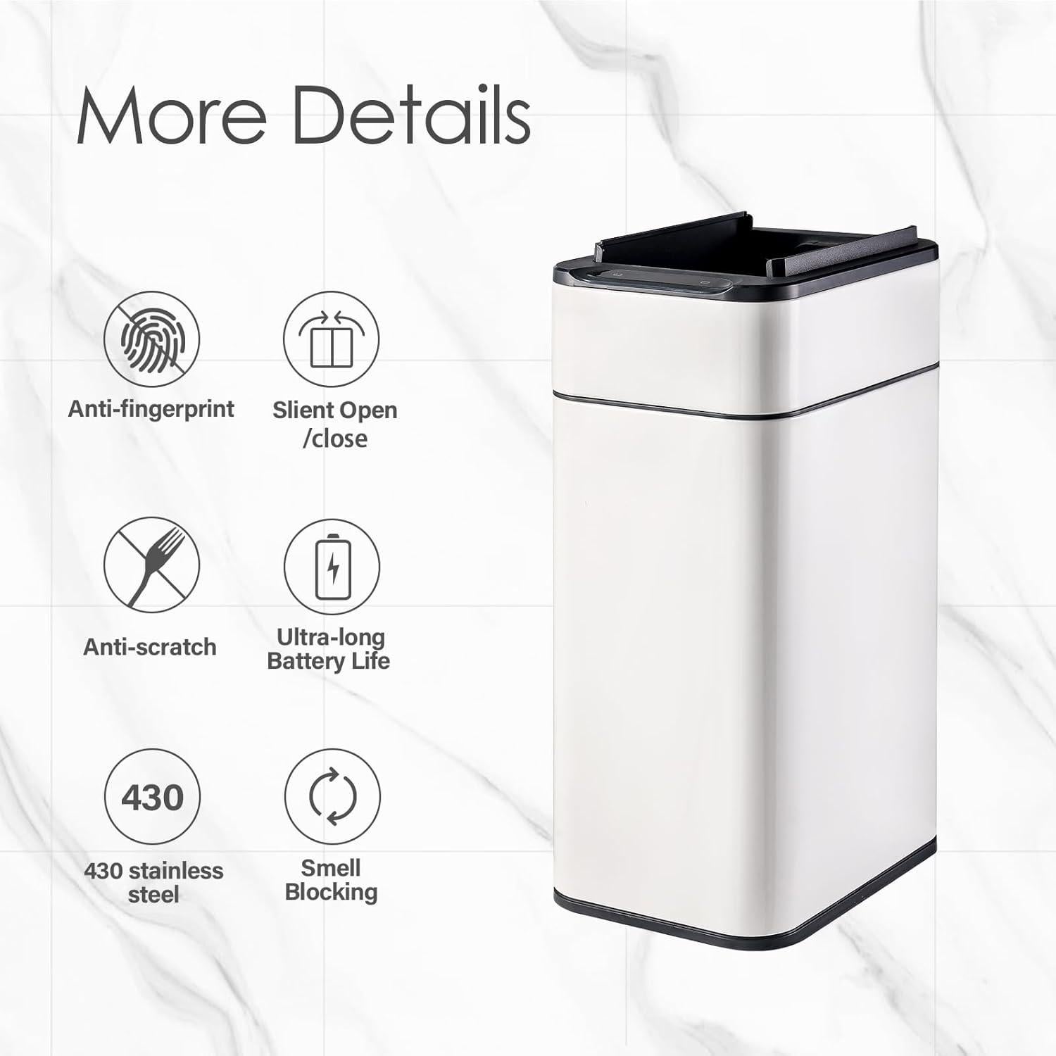 Papelera automática ELPHECO 4 Galones acero inoxidable blanca