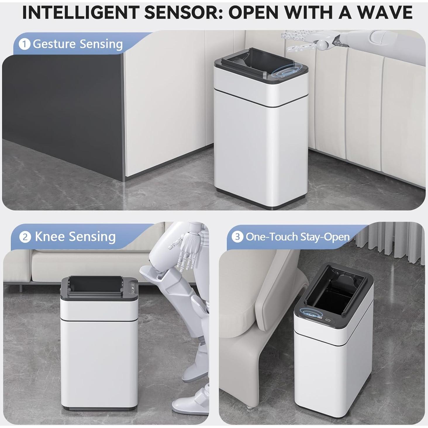 Papelera automática ELPHECO 4 Galones acero inoxidable blanca