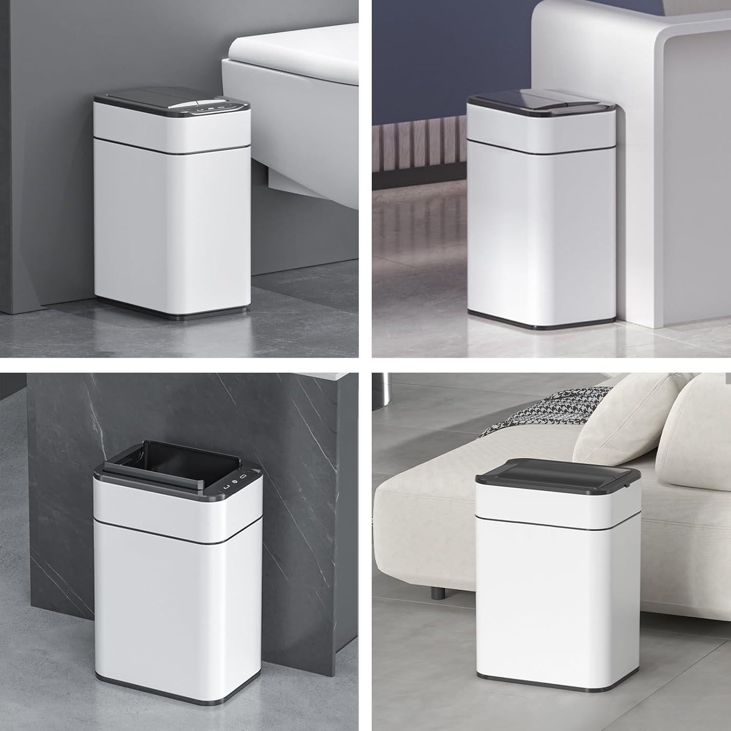 Papelera automática ELPHECO 4 Galones acero inoxidable blanca