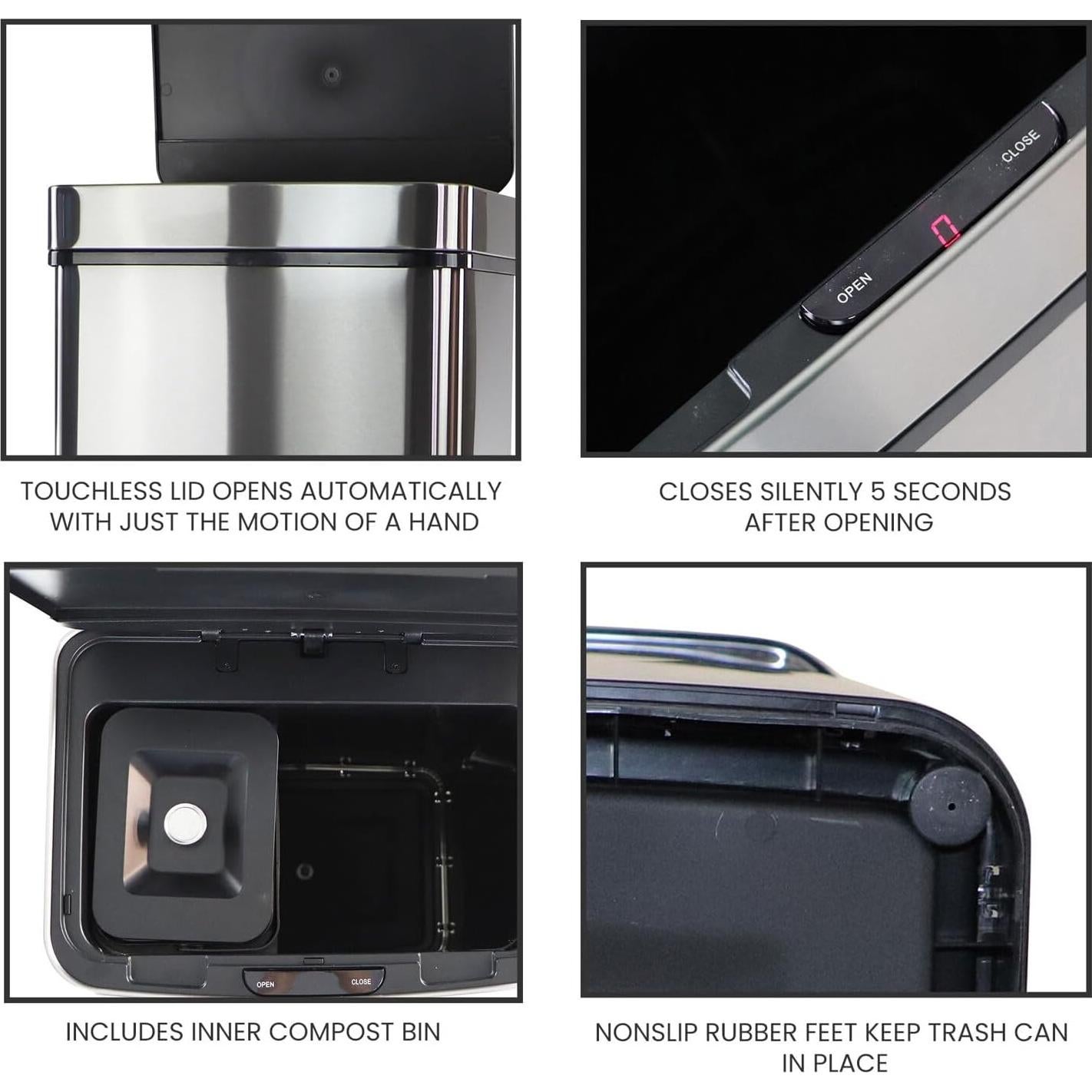 Basurero Metálico Sin Contacto Hanover 60L con Caddy Compost