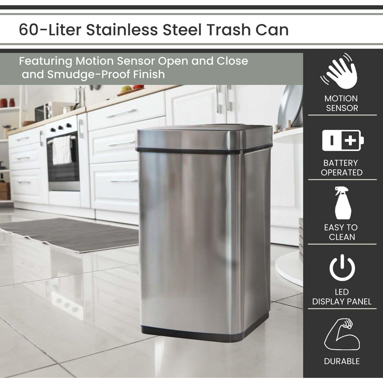 Basurero Metálico Sin Contacto Hanover 60L con Caddy Compost