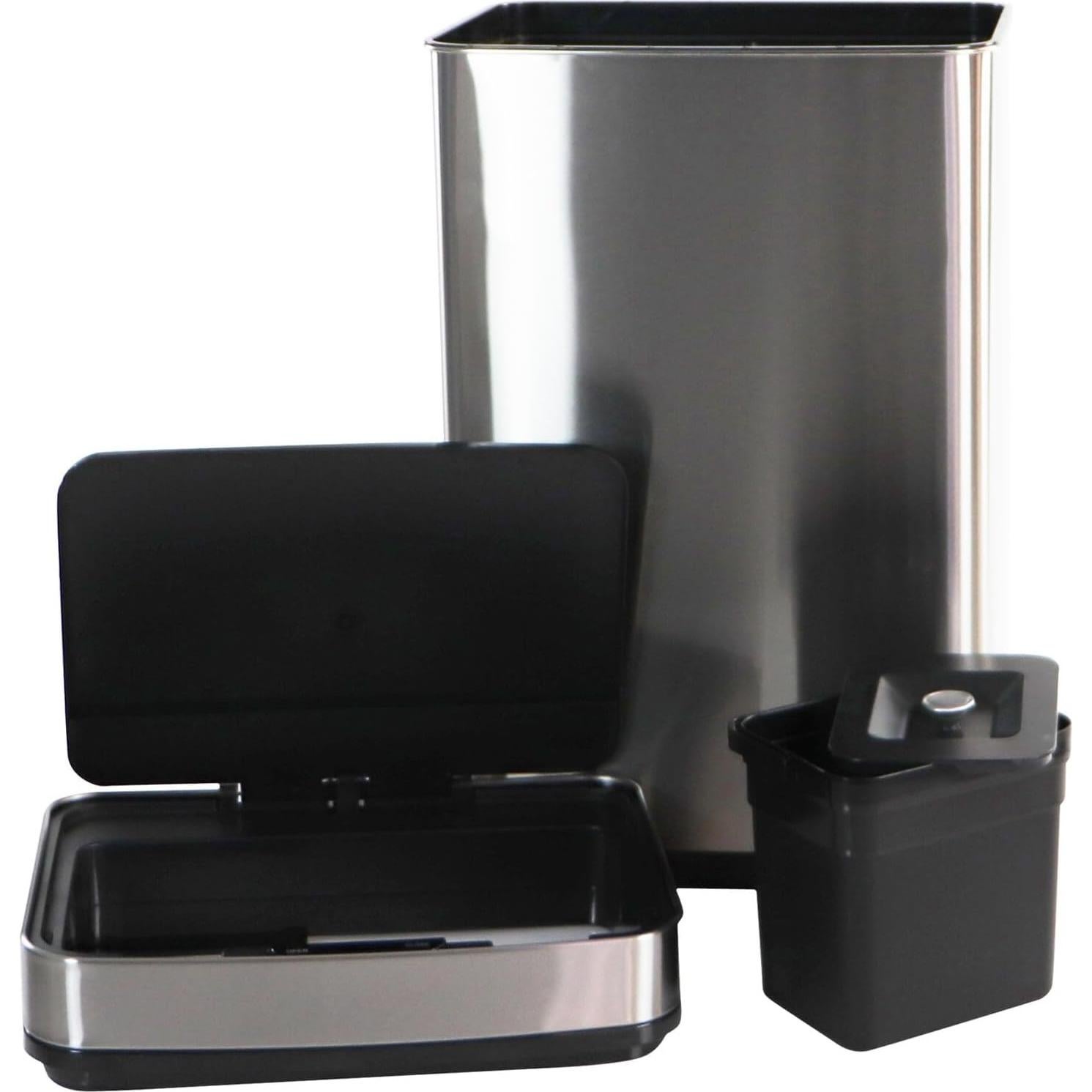 Basurero Metálico Sin Contacto Hanover 60L con Caddy Compost