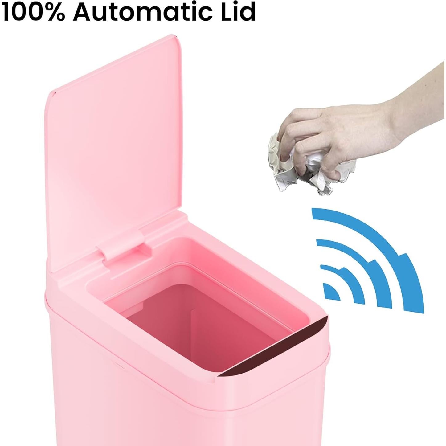 Basurero Sensor iTouchless Rosa 10 Litros Sin Tacto para Baño