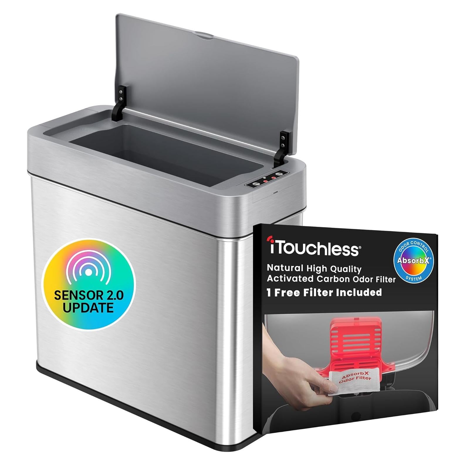Basurero Sensor iTouchless 4 Galones Acero Inoxidable con Filtro