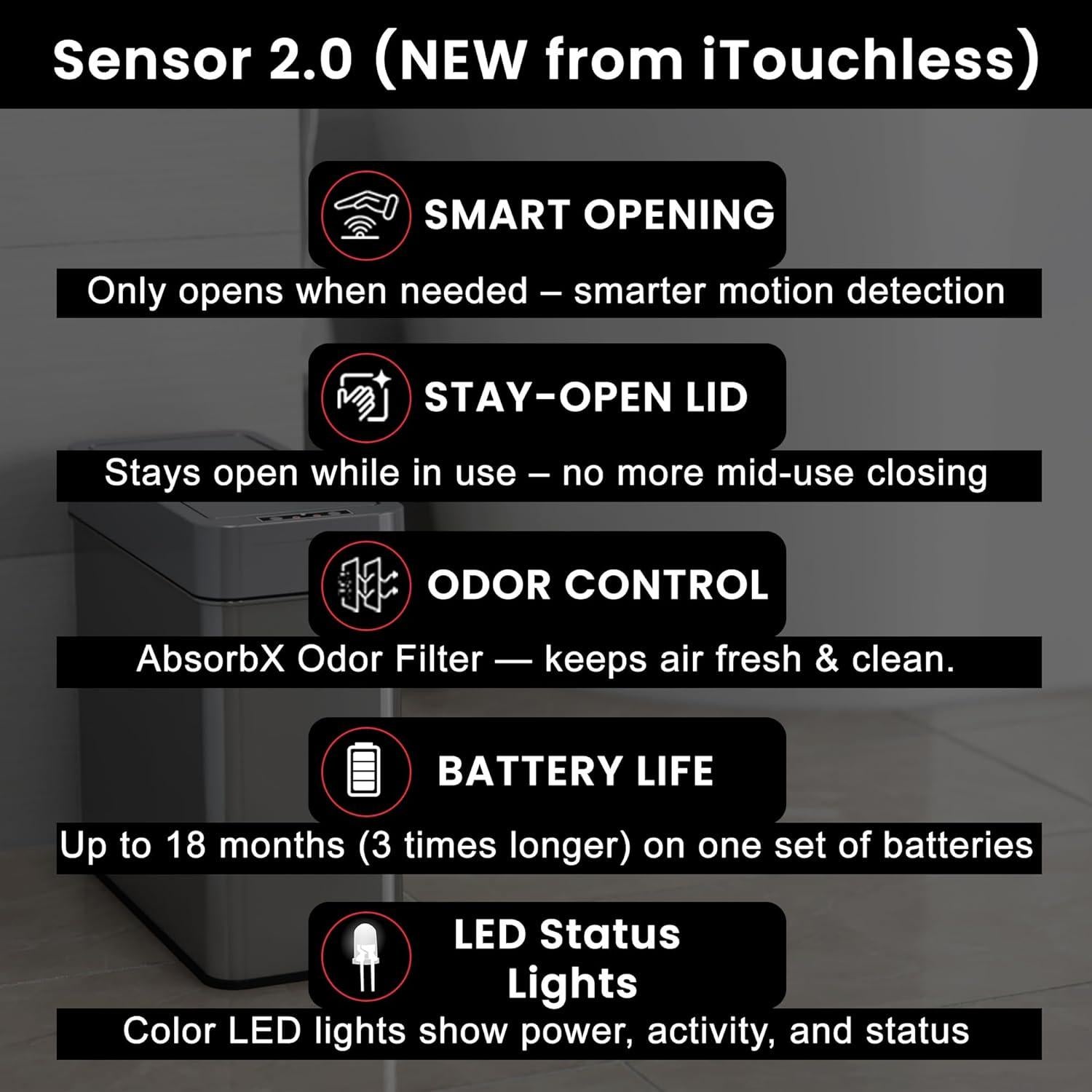 Basurero Sensor iTouchless 4 Galones Acero Inoxidable con Filtro