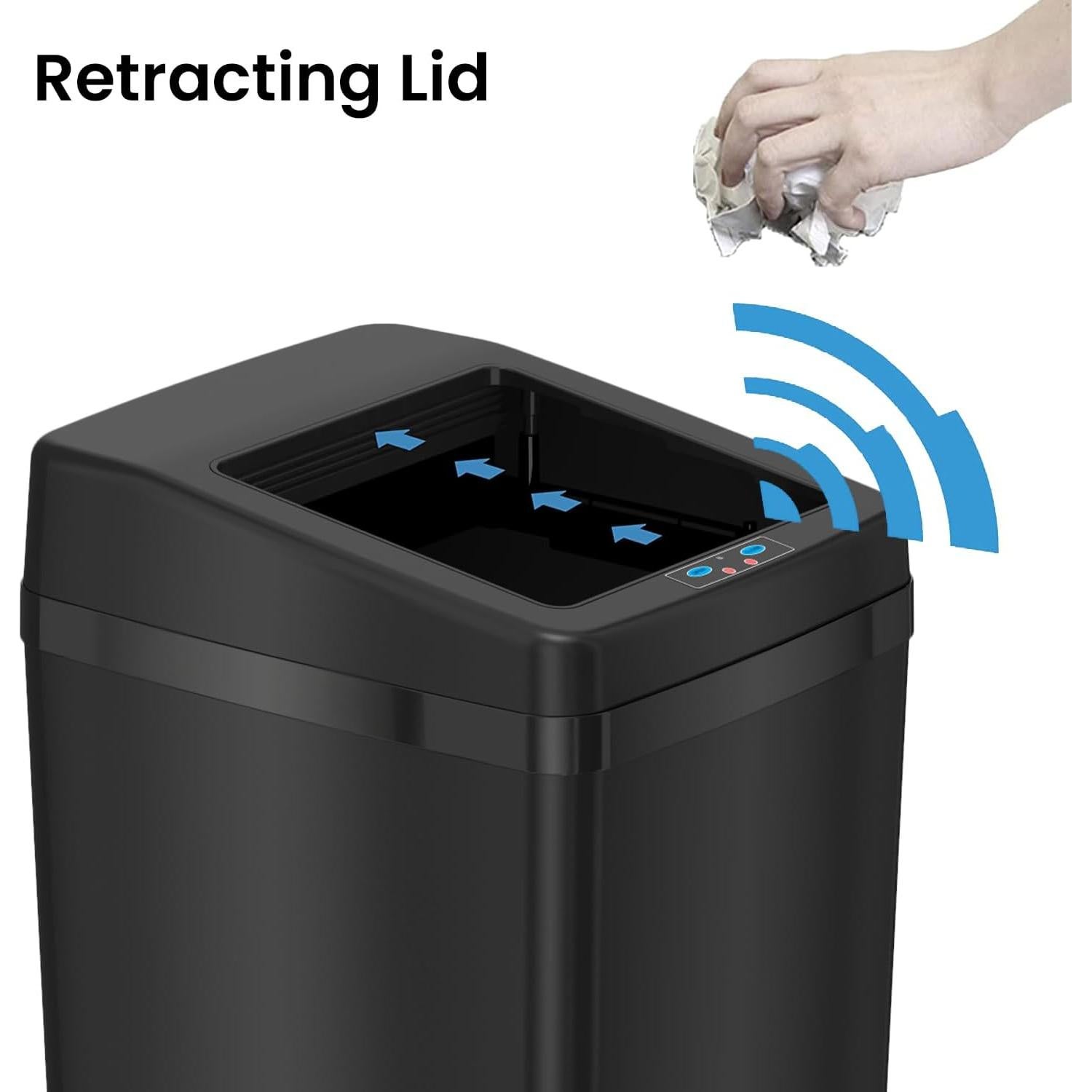 Basurero Automático iTouchless 14 Galones Negro Acero Inoxidable