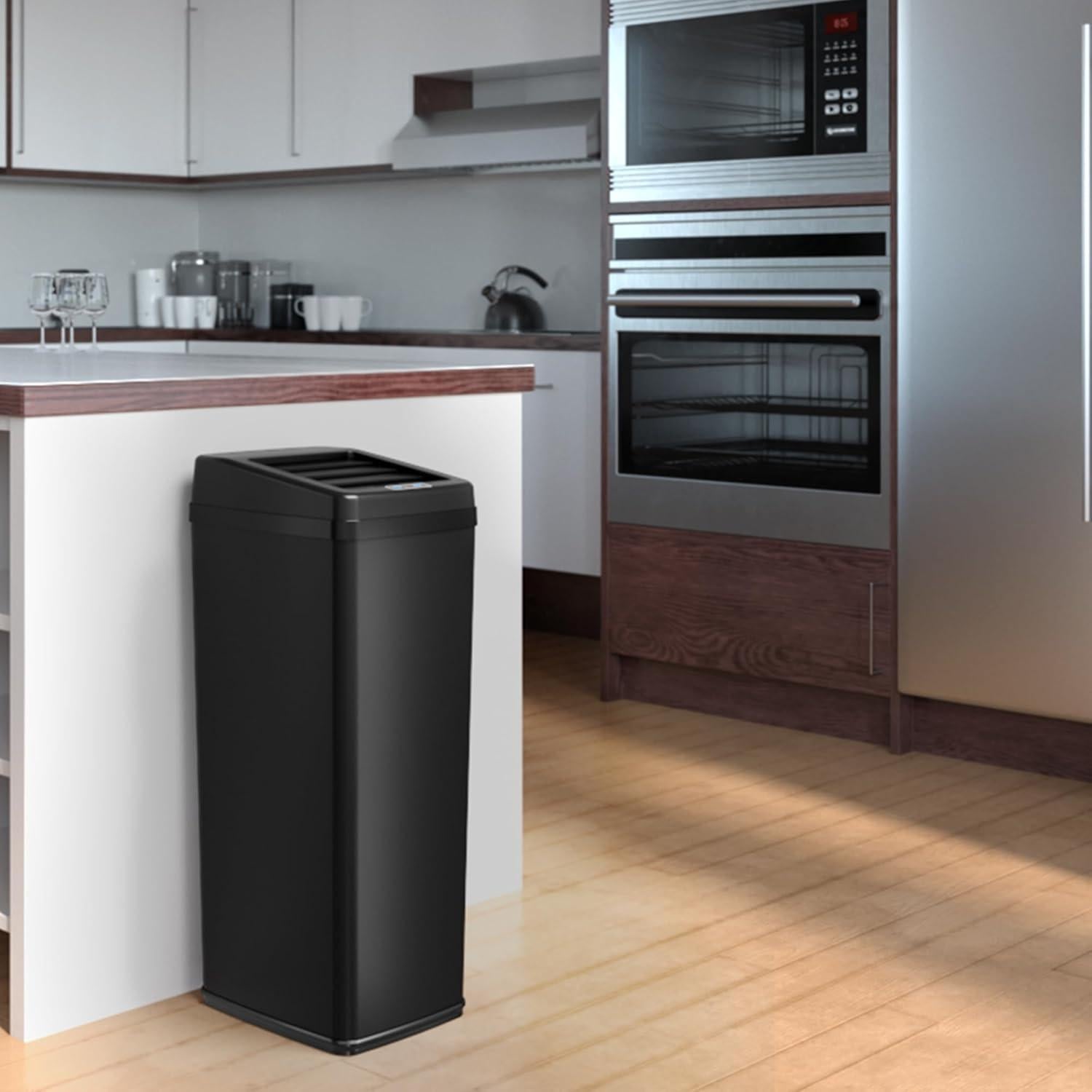 Basurero Automático iTouchless 14 Galones Negro Acero Inoxidable