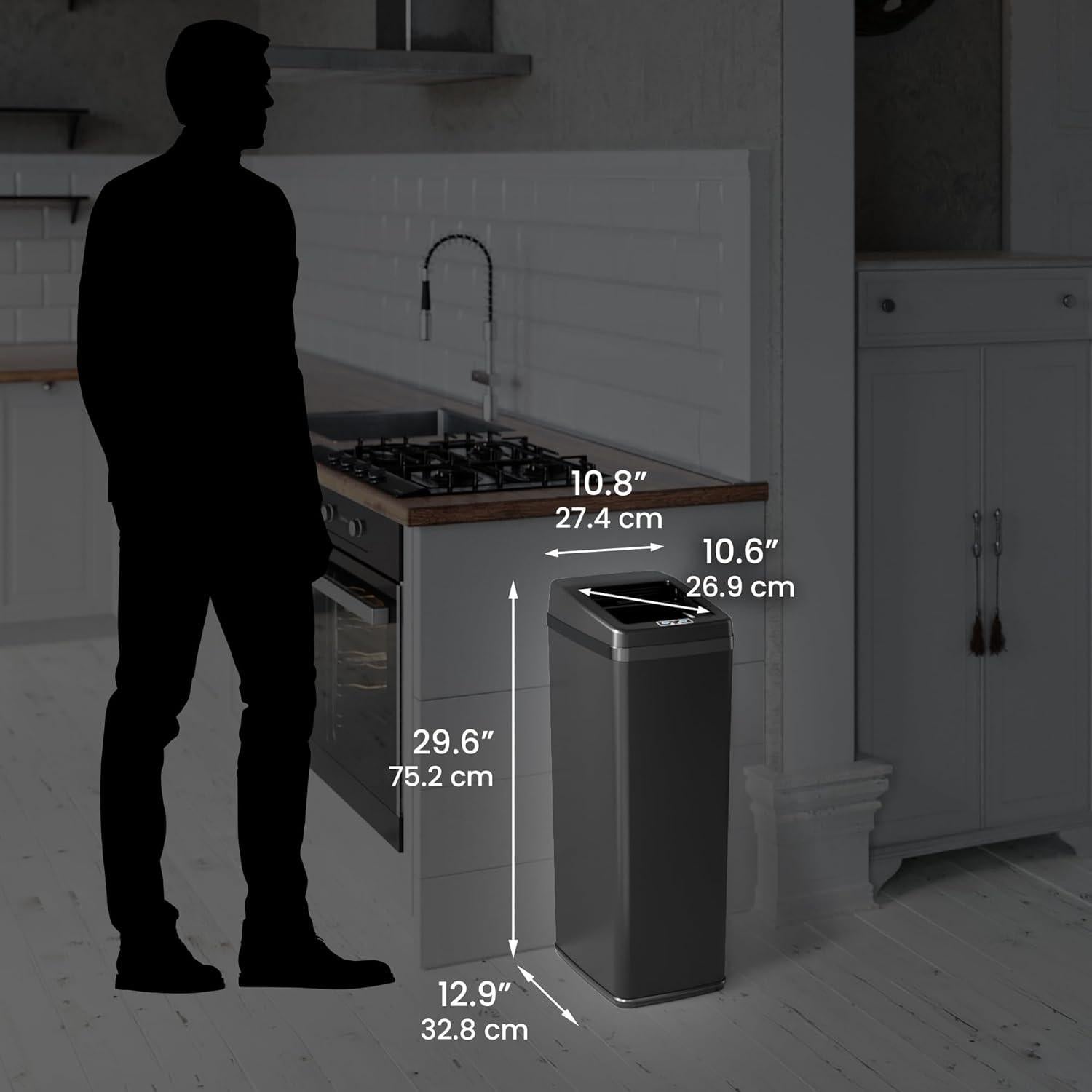Basurero Automático iTouchless 14 Galones Negro Acero Inoxidable