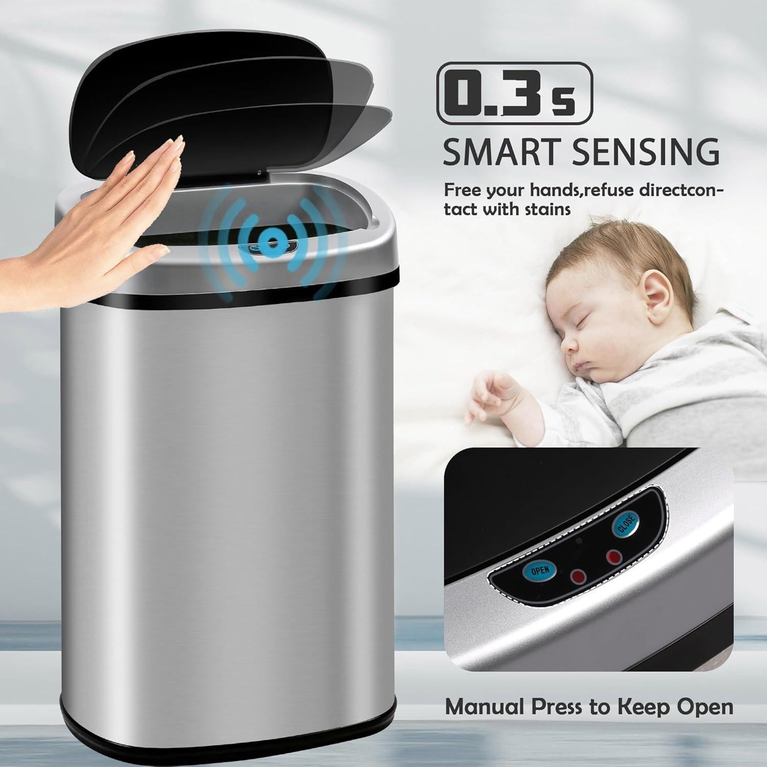 Cubo de Basura Automático BORGEBY 49L Acero Inoxidable Sensor