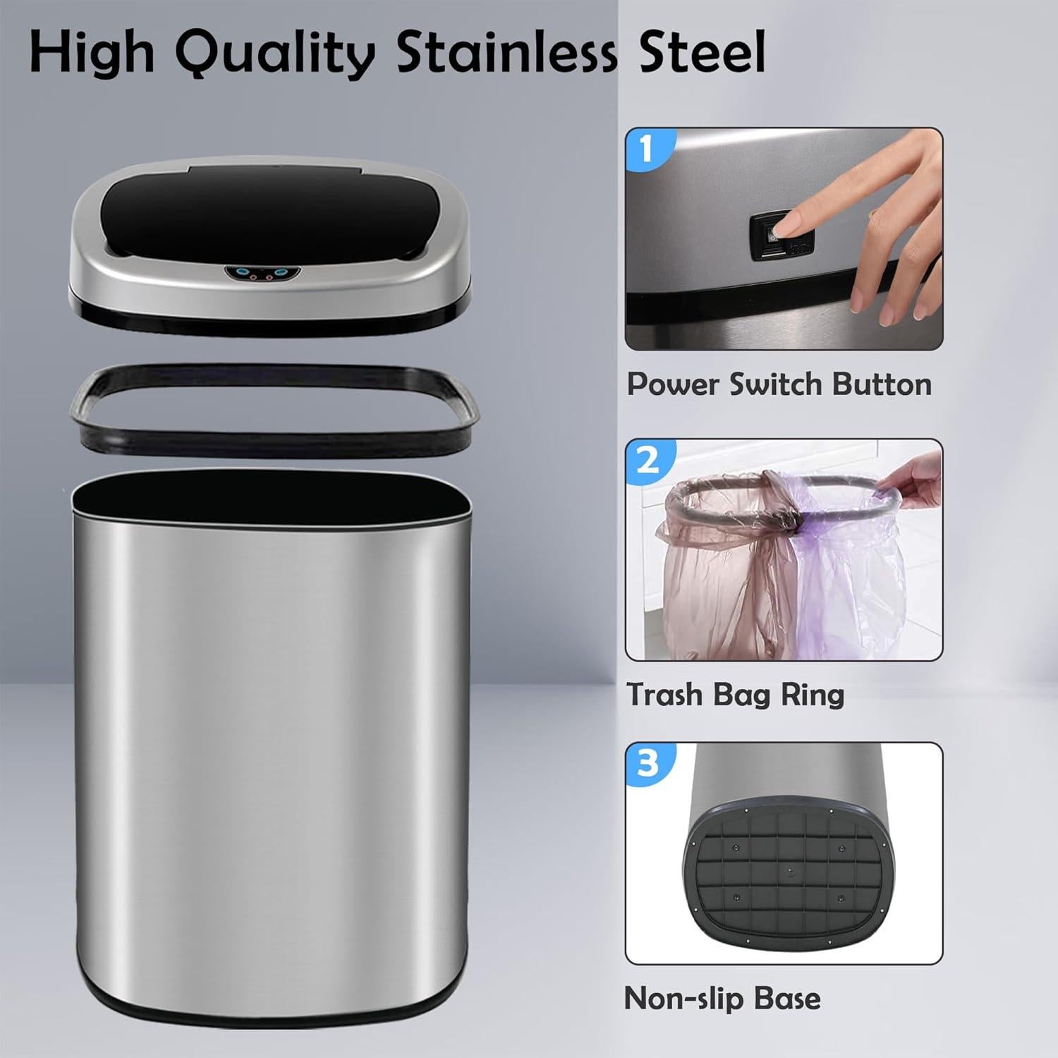 Cubo de Basura Automático BORGEBY 49L Acero Inoxidable Sensor