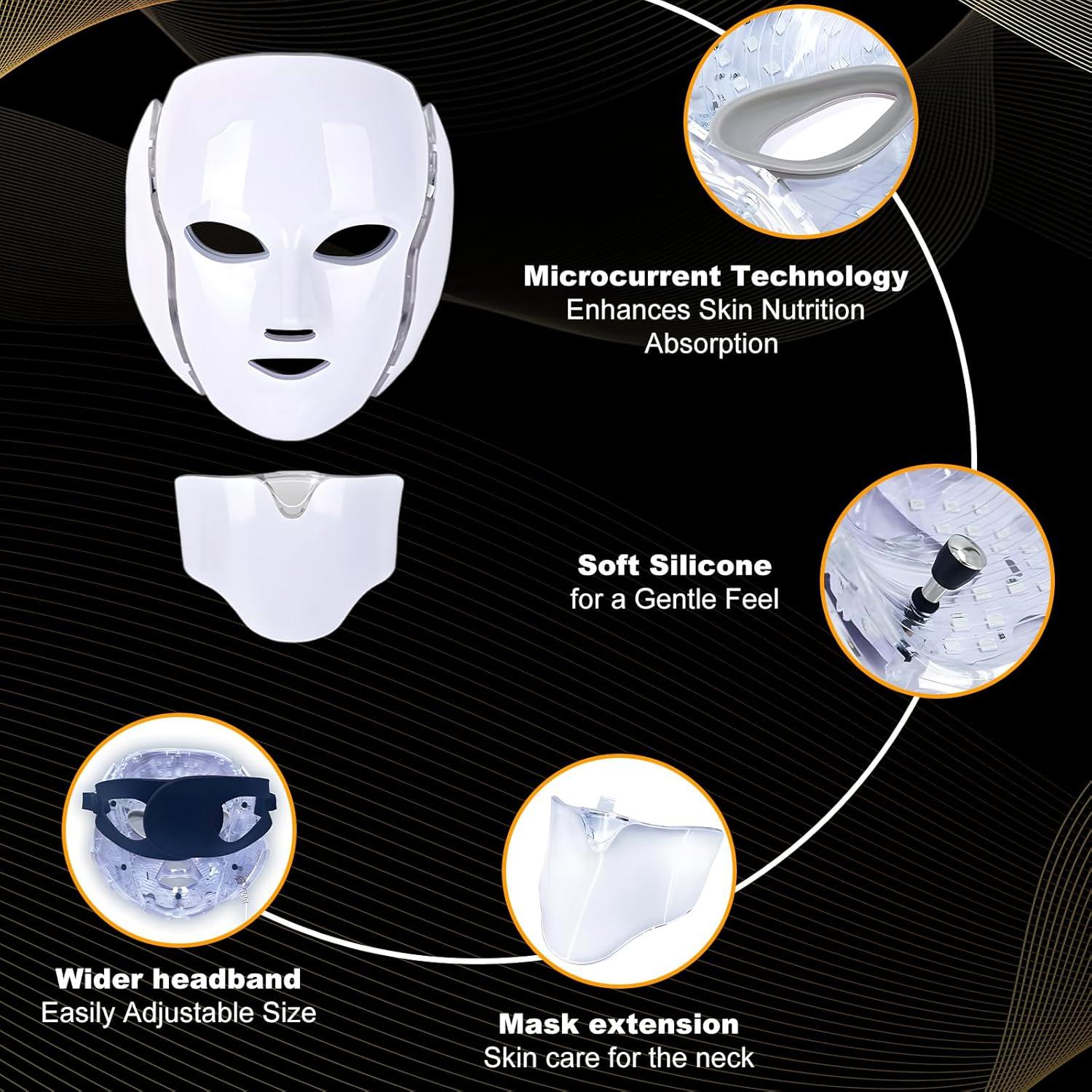 Máscara de Terapia de Luz Facial LED FAHKNS 7 Colores Recargable