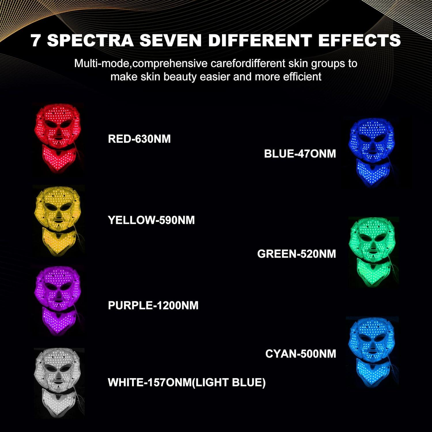 Máscara de Terapia de Luz Facial LED FAHKNS 7 Colores Recargable