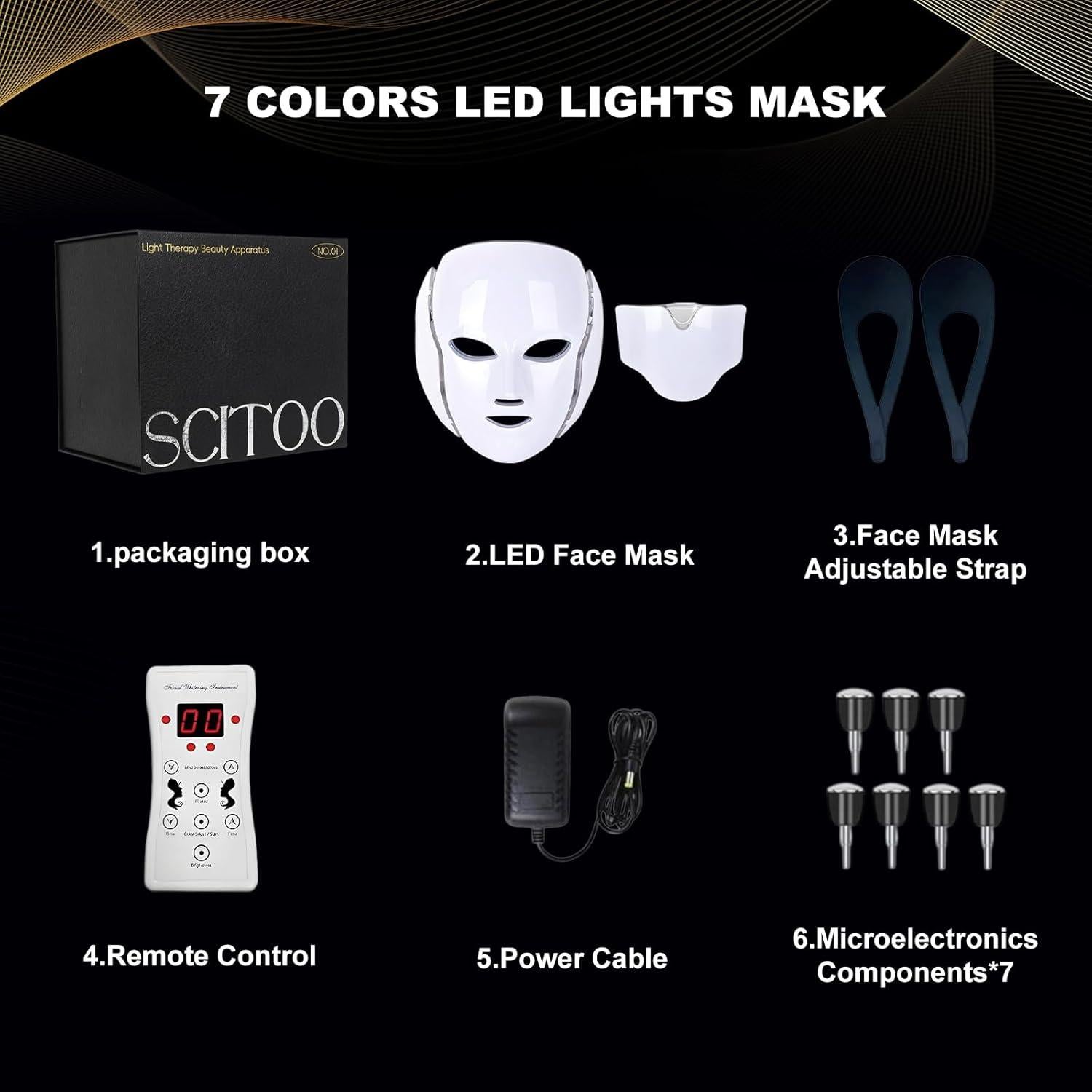 Máscara de Terapia de Luz Facial LED FAHKNS 7 Colores Recargable