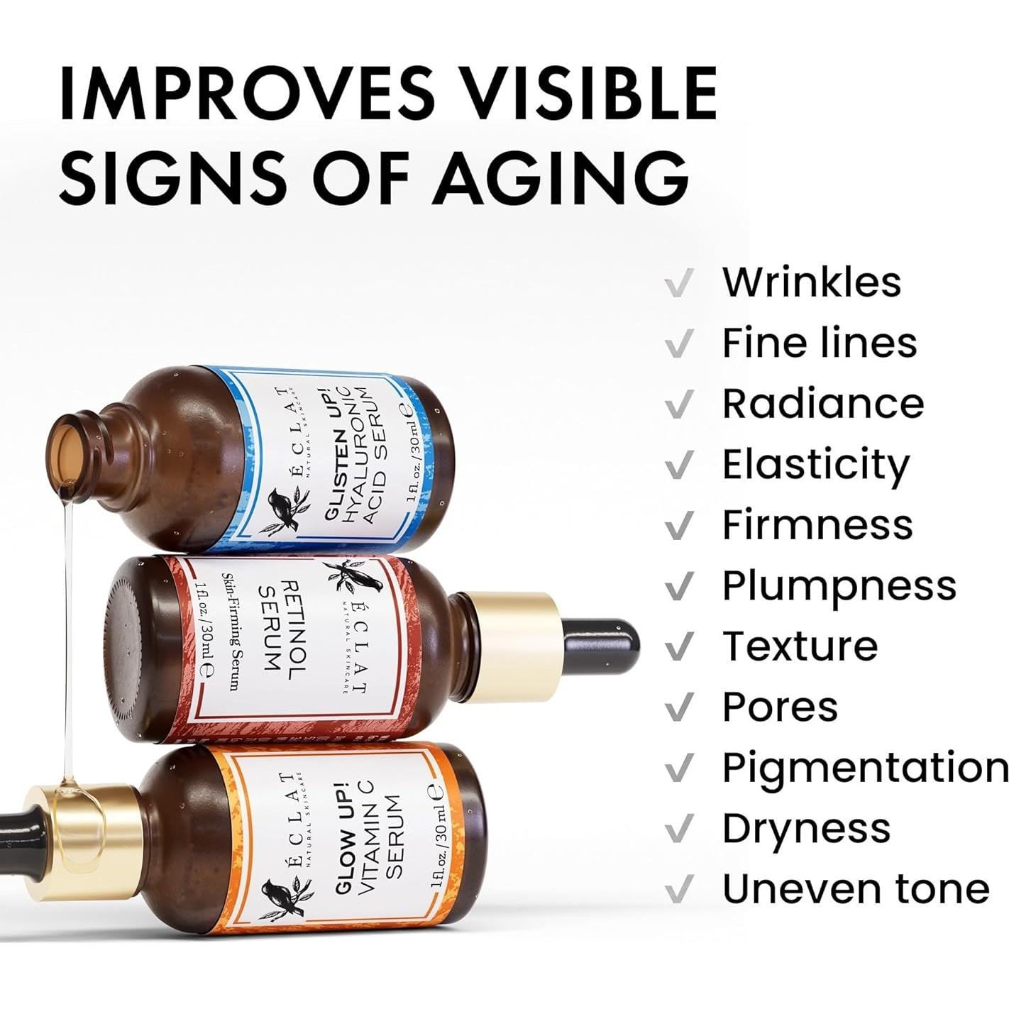 Set de Sueros Faciales Eclat Skincare - Vitamina C, Retinol y Ácido Hialurónico