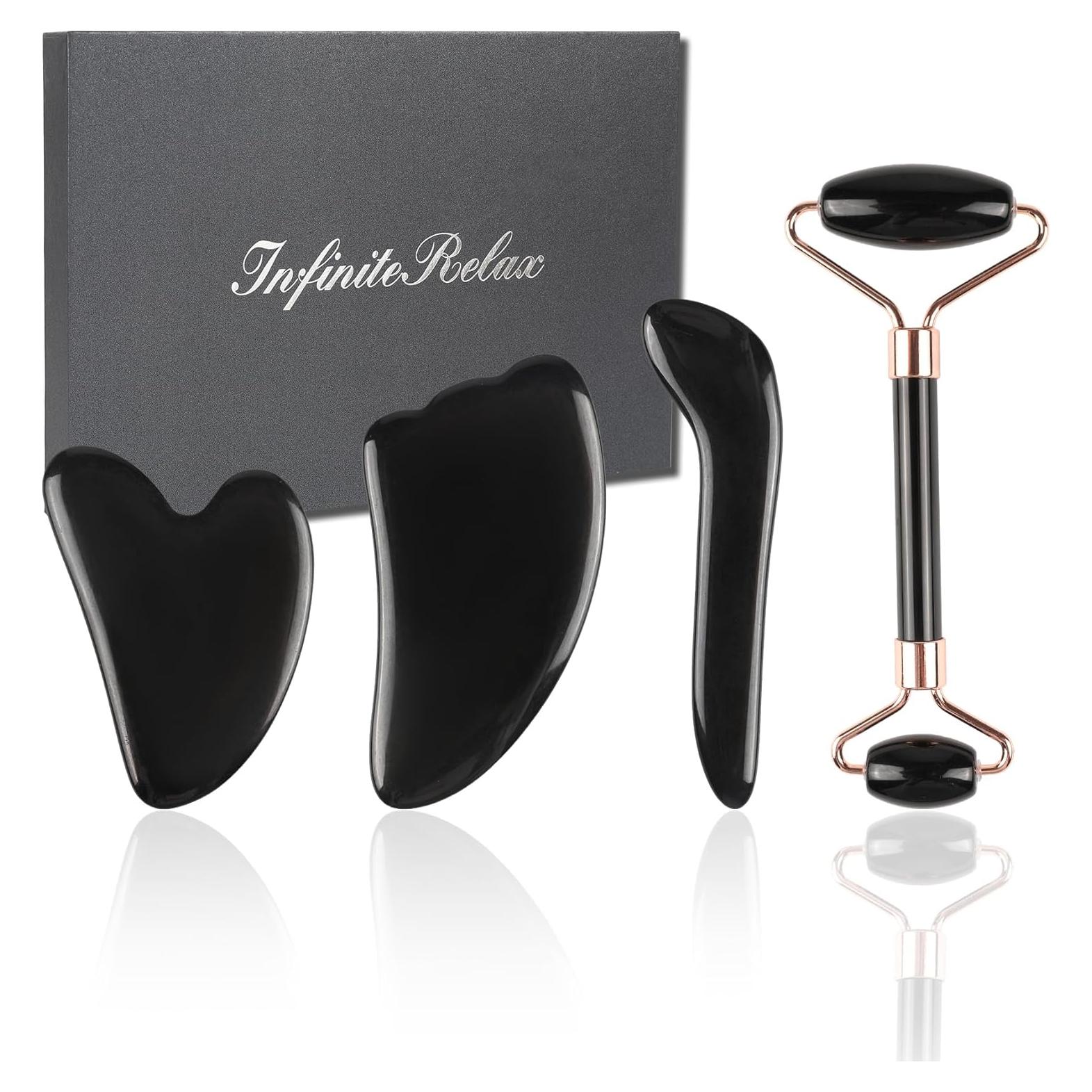 Juego de Gua Sha de Jade y Obsidiana Natural - 4 Piezas