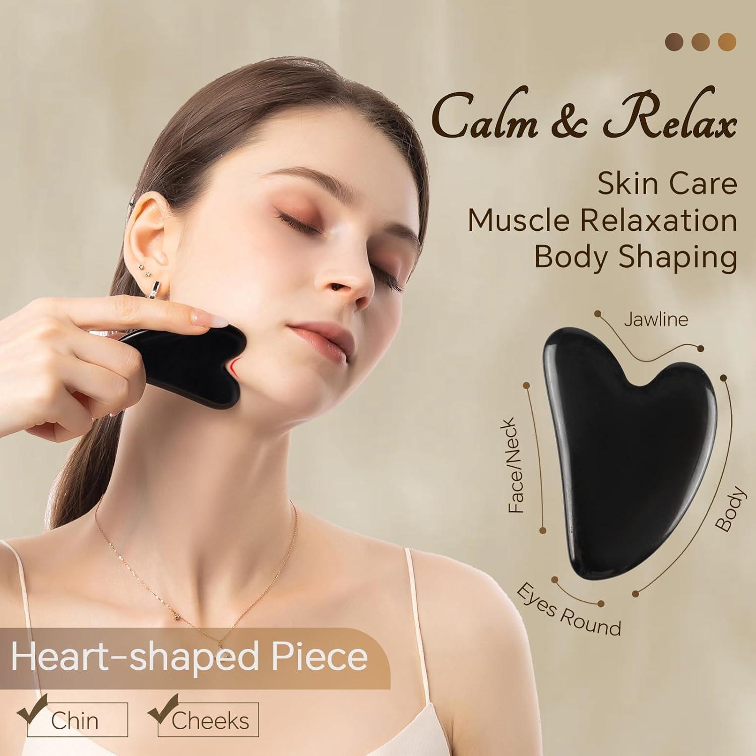 Juego de Gua Sha de Jade y Obsidiana Natural - 4 Piezas
