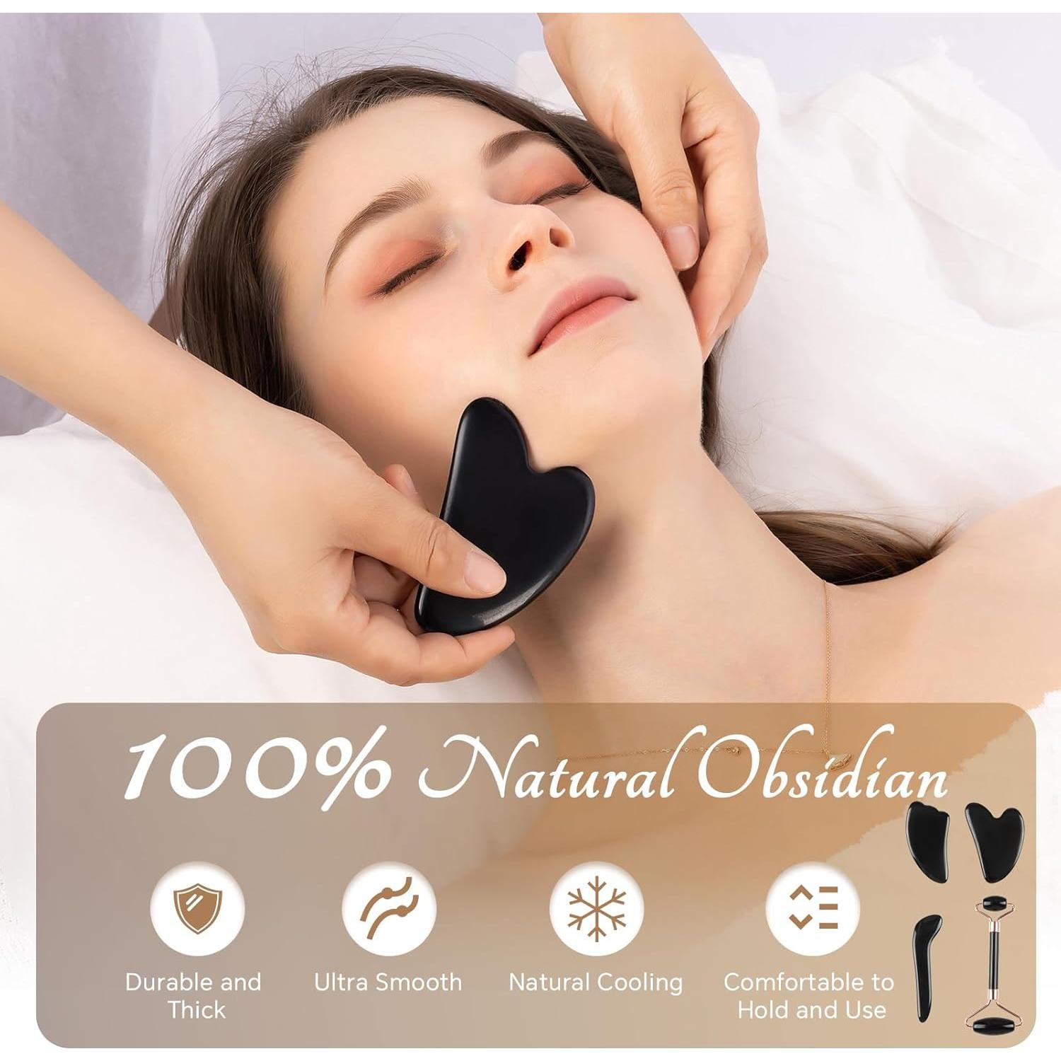 Juego de Gua Sha de Jade y Obsidiana Natural - 4 Piezas