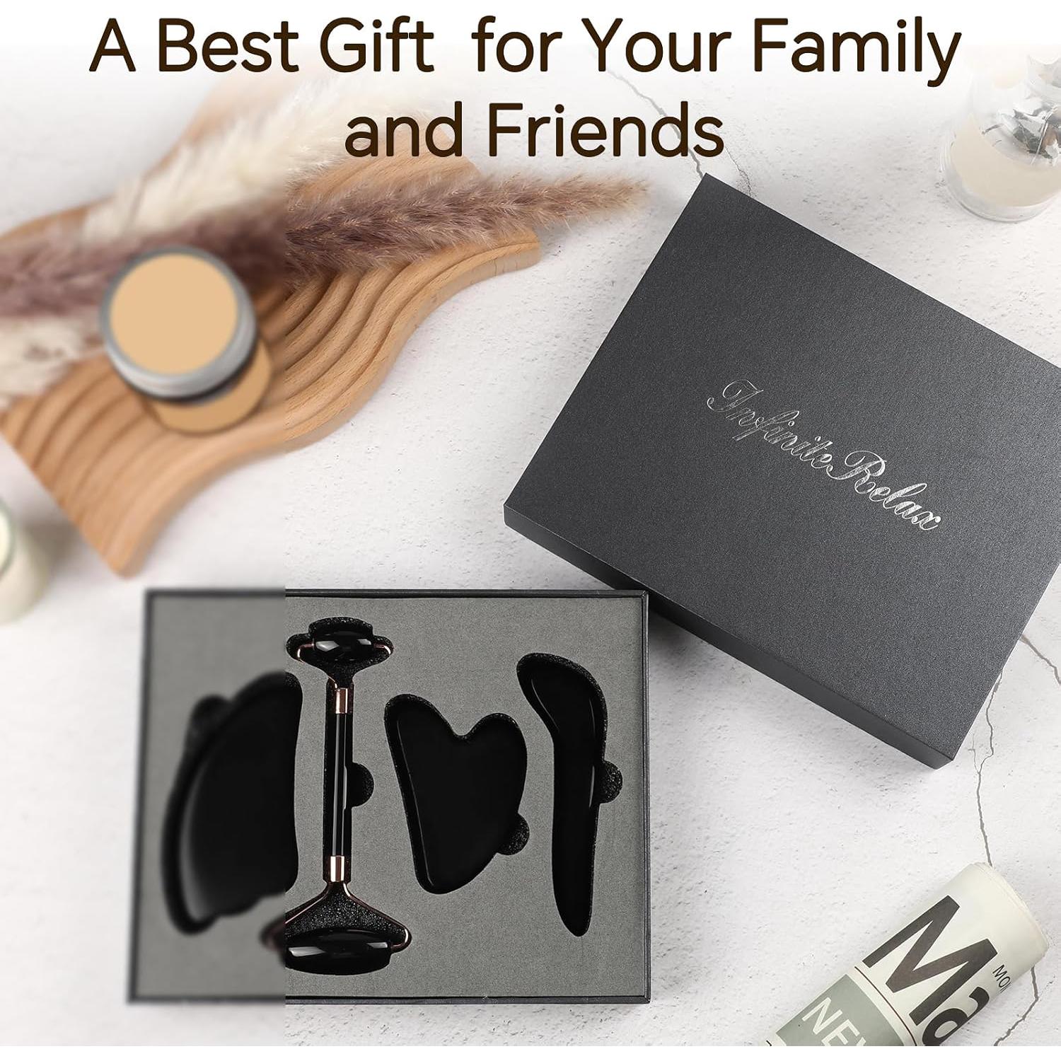 Juego de Gua Sha de Jade y Obsidiana Natural - 4 Piezas